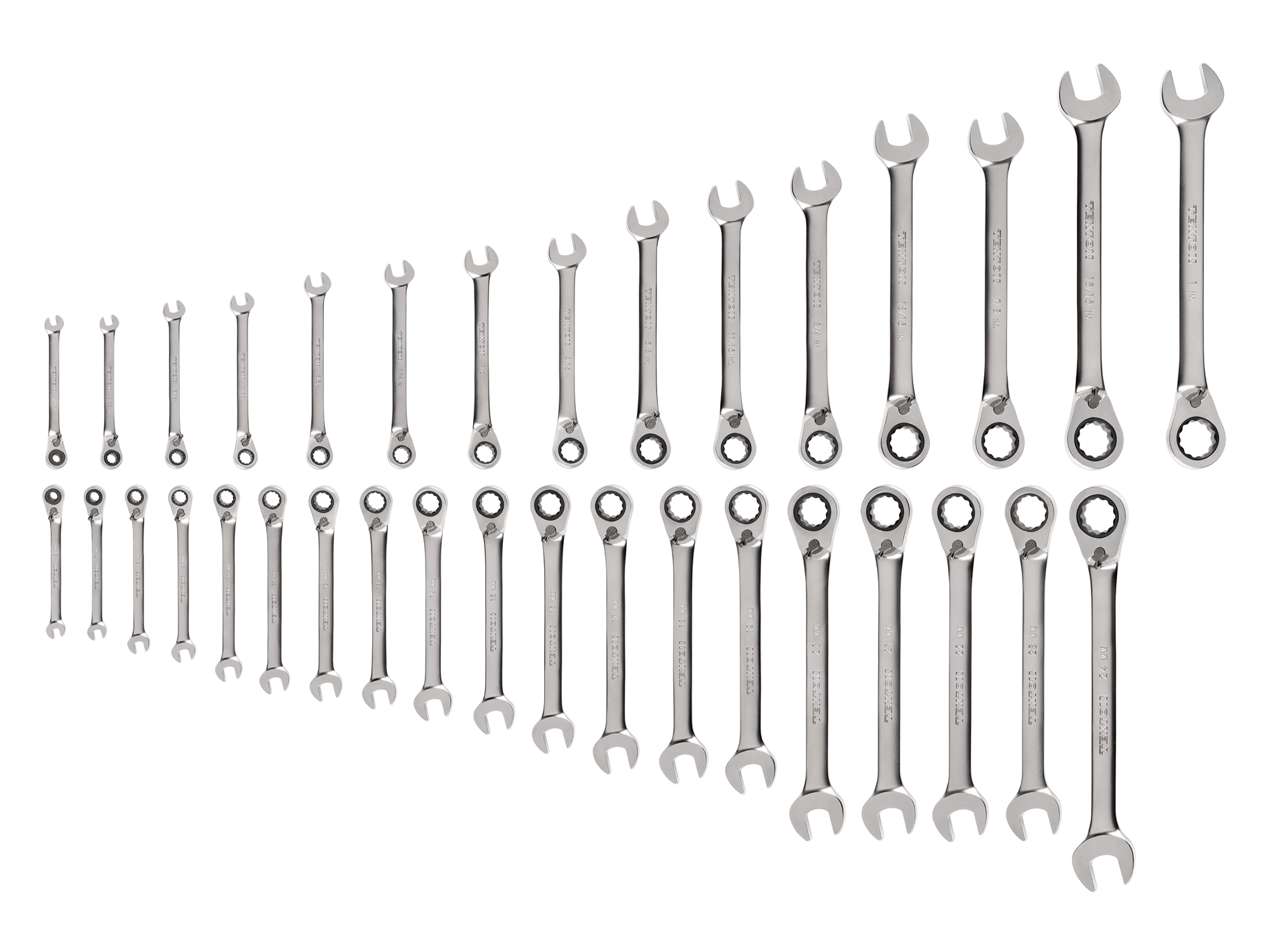 TEKTON Reversible 12-Point Ratcheting Combination Wrench Set, 34-Piece (1/4-1 in., 6-24 mm)