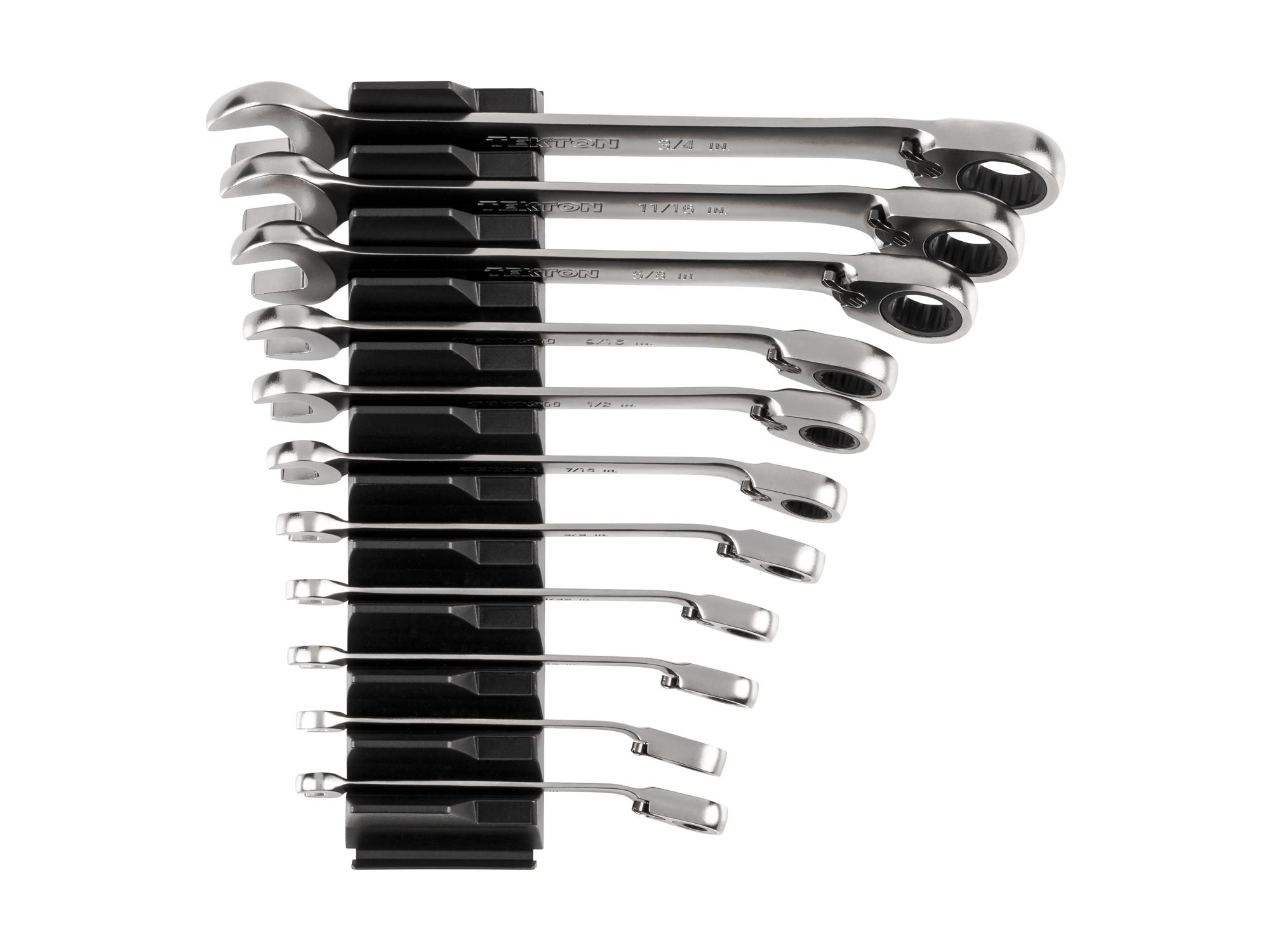 Front view of Tekton modular ratcheting combination wrench set. Item #WRC94300