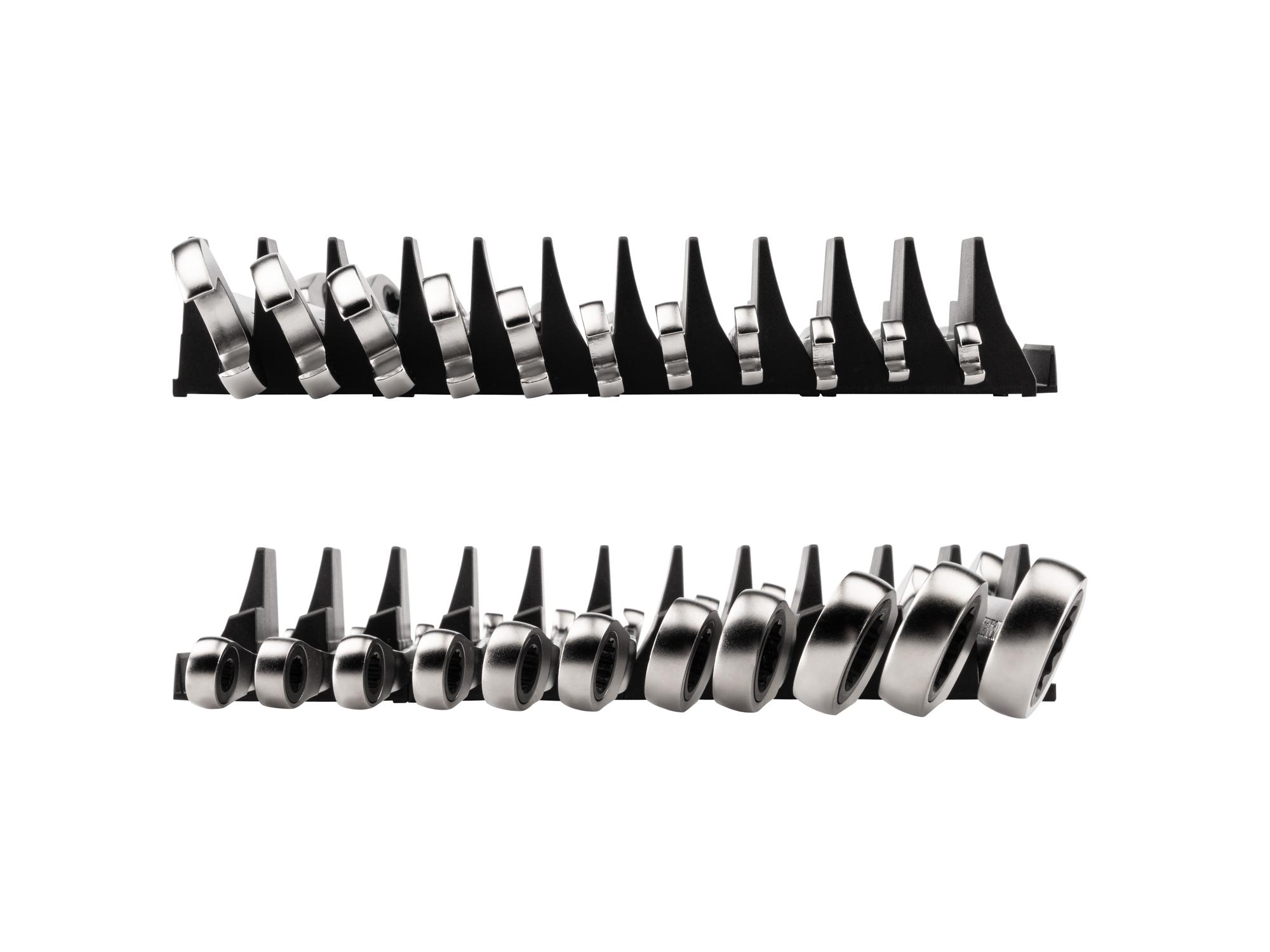Side view of Tekton modular ratcheting combination wrench set. Item #WRC94300