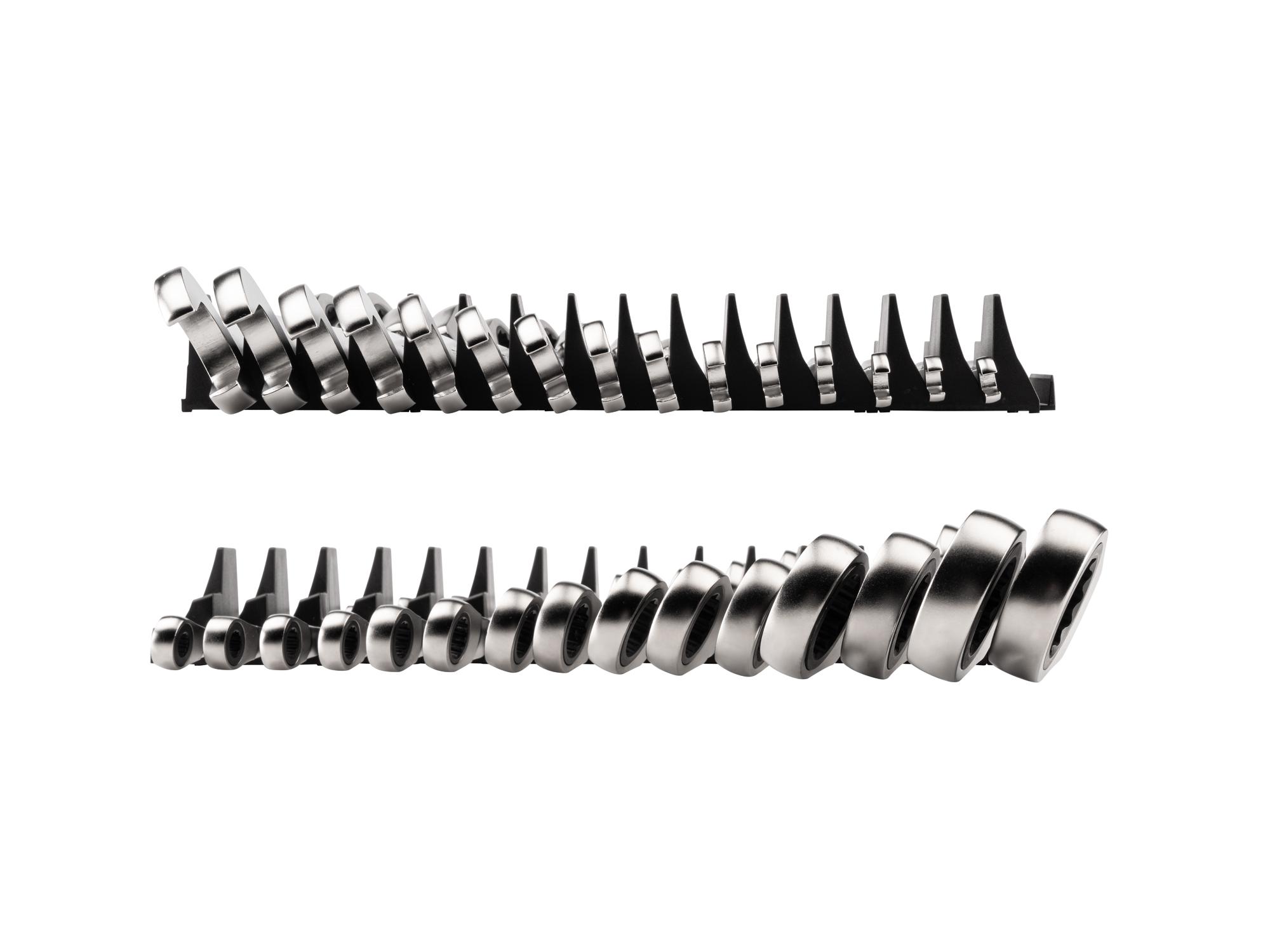 Side view of Tekton modular ratcheting combination wrench set. Item #WRC94301