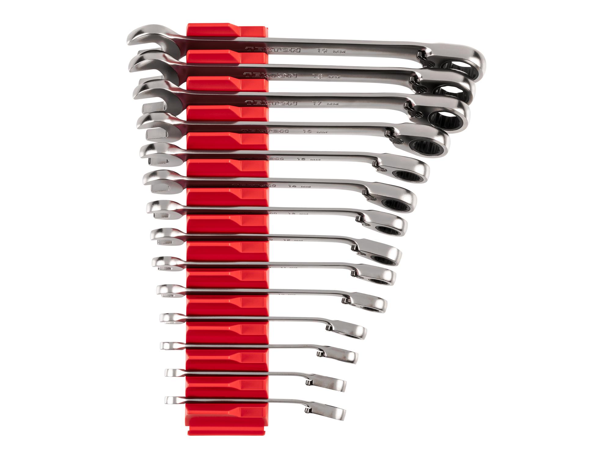 Front view of Tekton modular ratcheting combination wrench set. Item #WRC94302