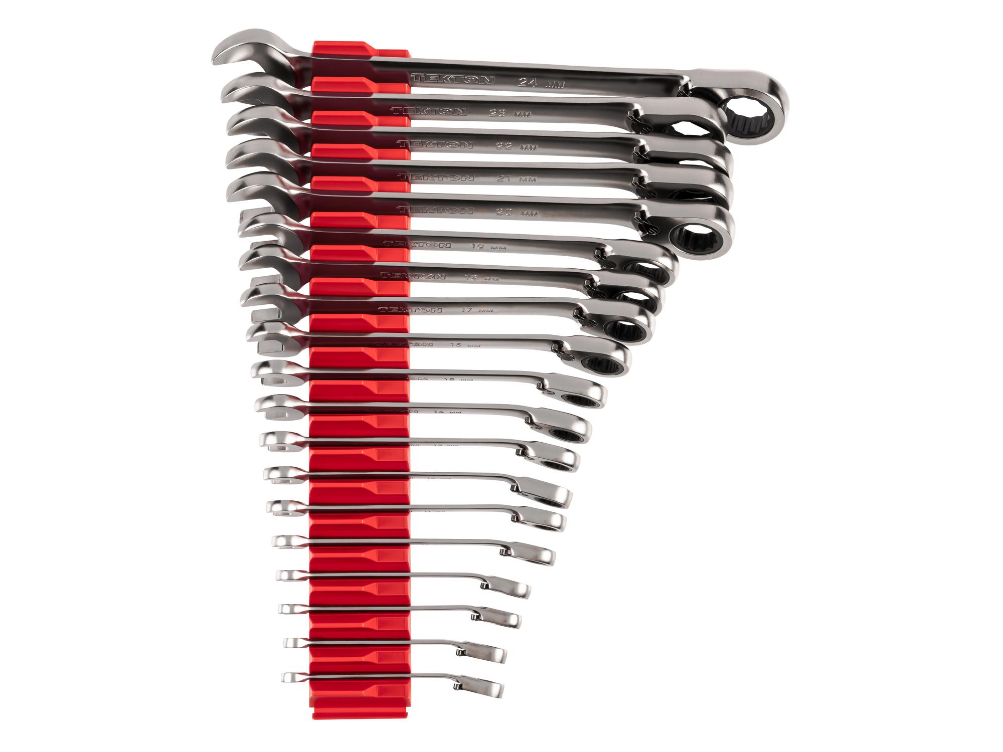 Front view of Tekton modular ratcheting combination wrench set. Item #WRC94303