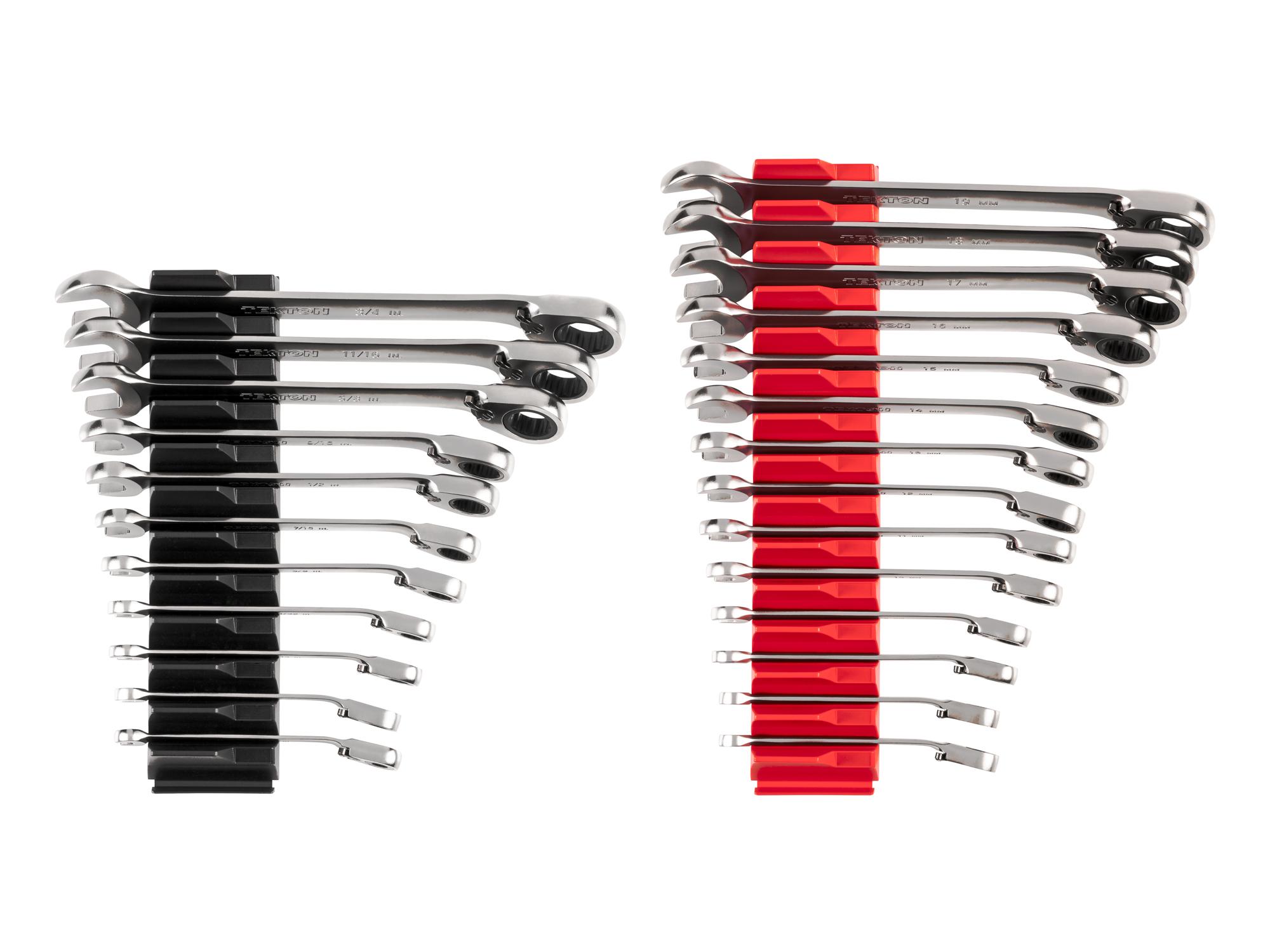 Front view of Tekton modular ratcheting combination wrench set. Item #WRC94304