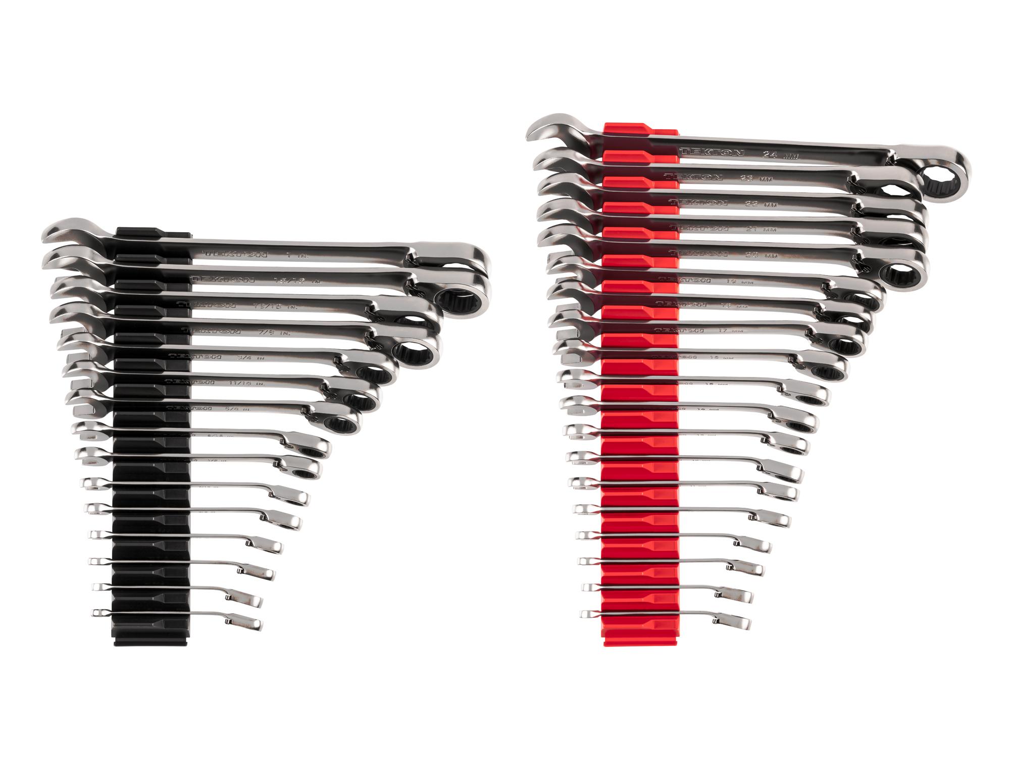 Front view of Tekton modular ratcheting combination wrench set. Item #WRC94305