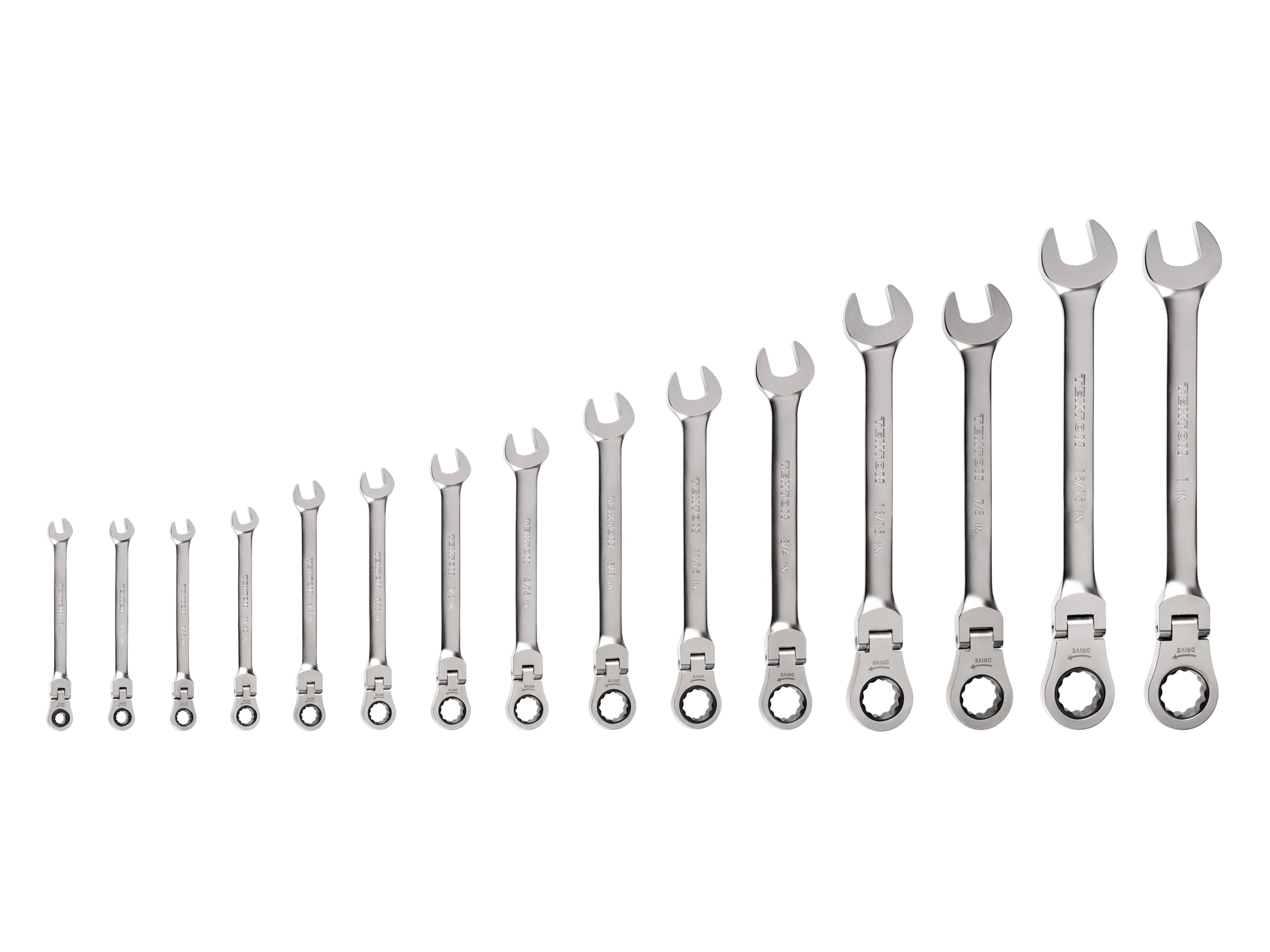 TEKTON Flex Head 12-Point Ratcheting Combination Wrench Set, 15-Piece (1/4-1 in.)