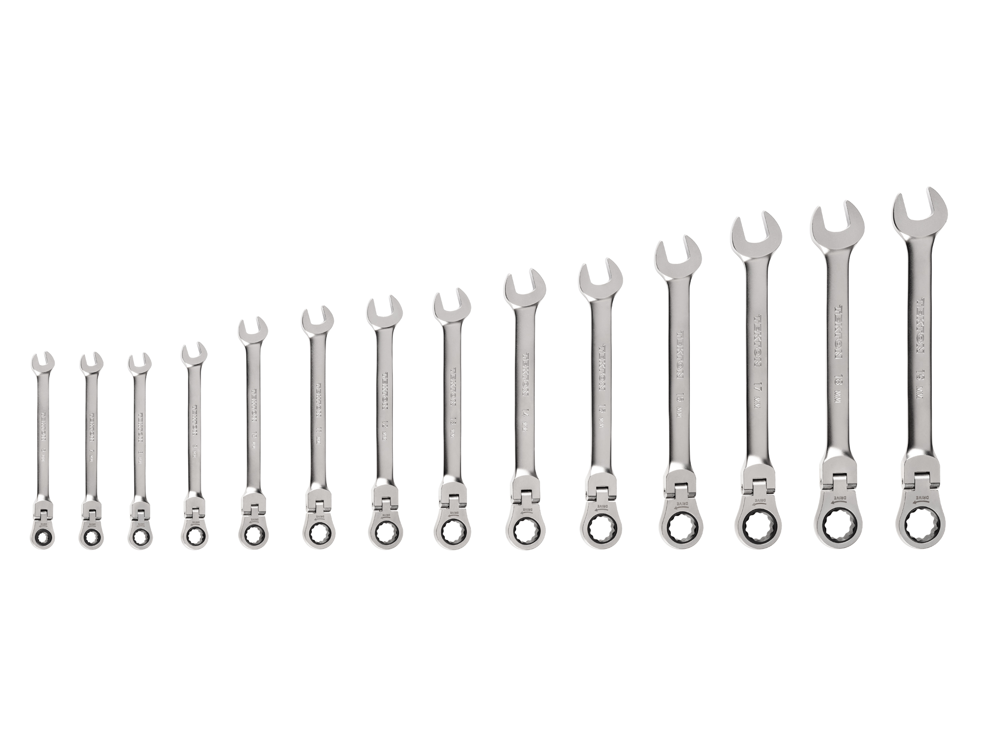 TEKTON Flex Head 12-Point Ratcheting Combination Wrench Set, 14-Piece (6-19 mm)