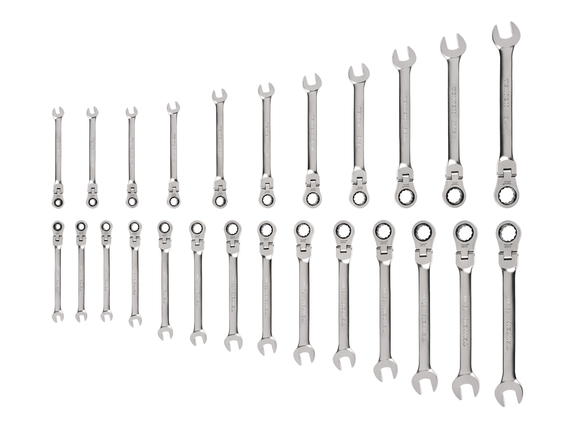TEKTON Flex Head 12-Point Ratcheting Combination Wrench Set, 25-Piece (1/4-3/4 in., 6-19 mm)