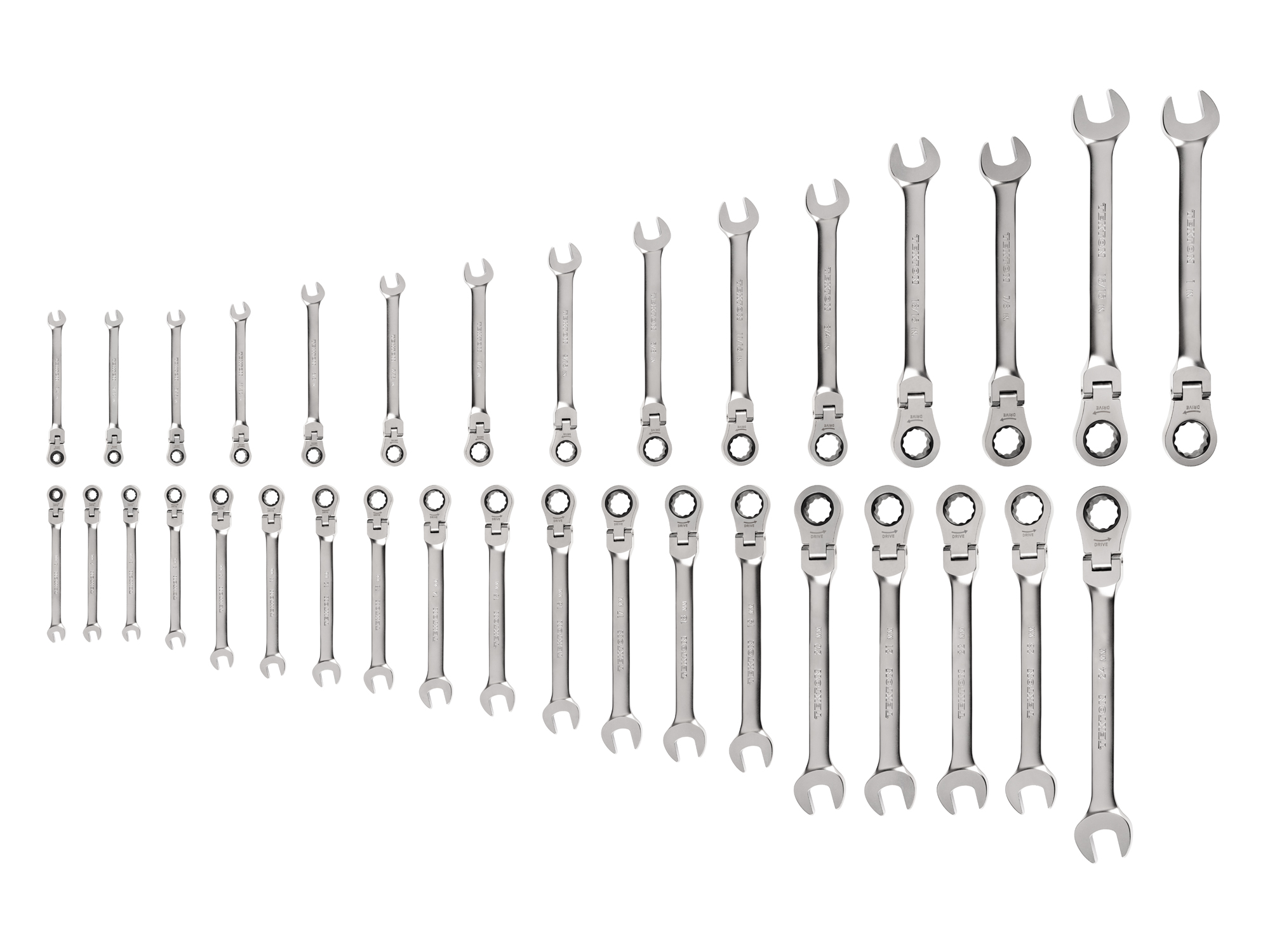 TEKTON Flex Head 12-Point Ratcheting Combination Wrench Set, 34-Piece (1/4-1 in., 6-24 mm)