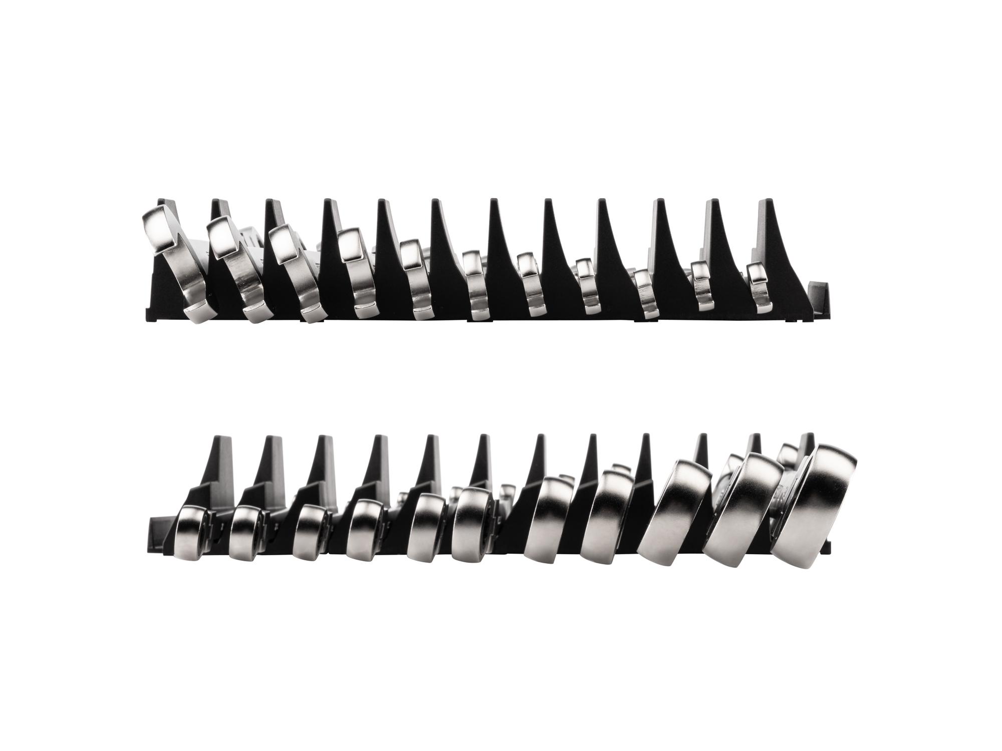 Side view of Tekton modular ratcheting combination wrench set. Item #WRC95300