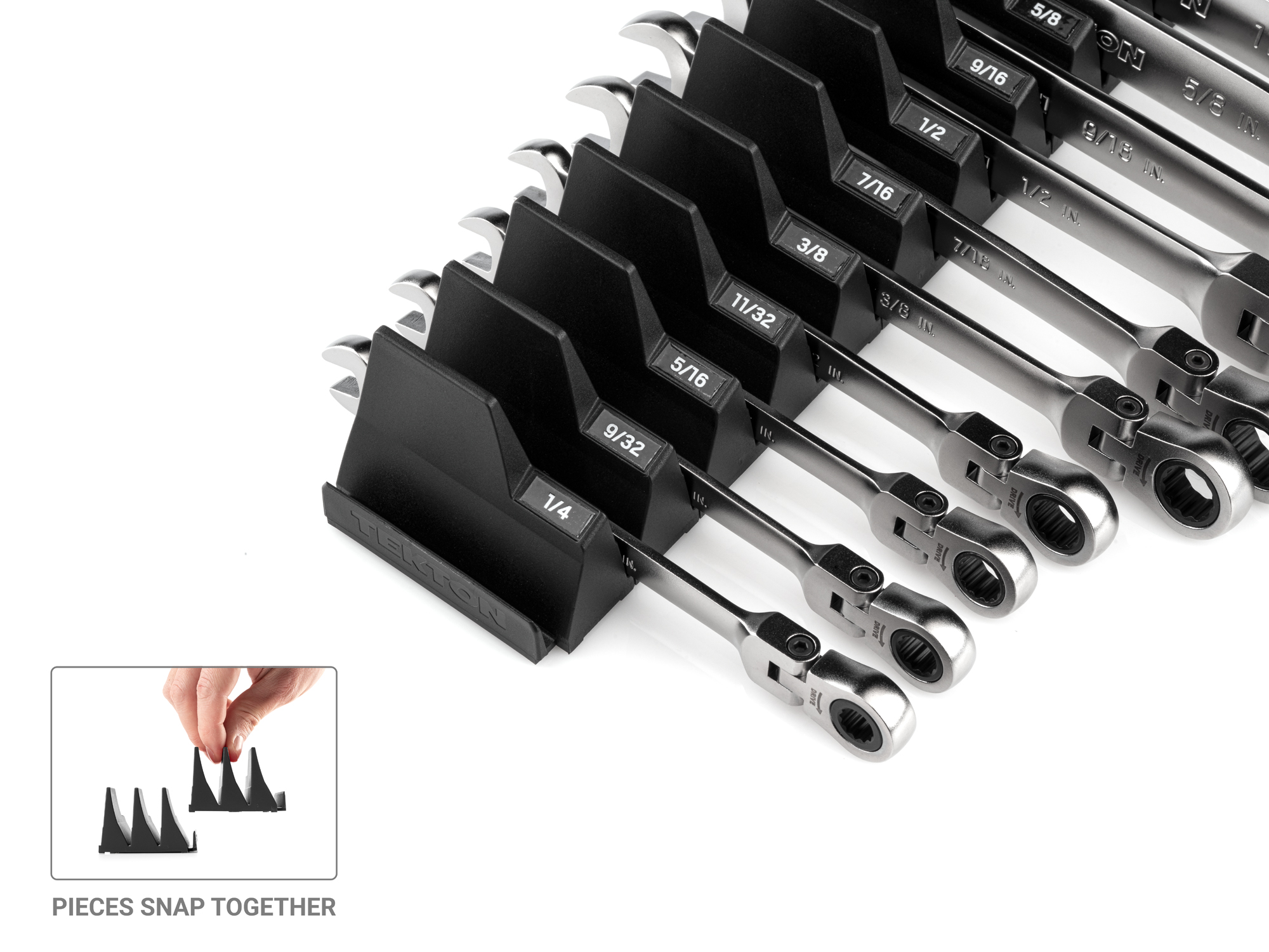 TEKTON Flex Head 12-Point Ratcheting Combination Wrench Set with Modular Organizers, 11-Piece (1/4-3/4 in.)