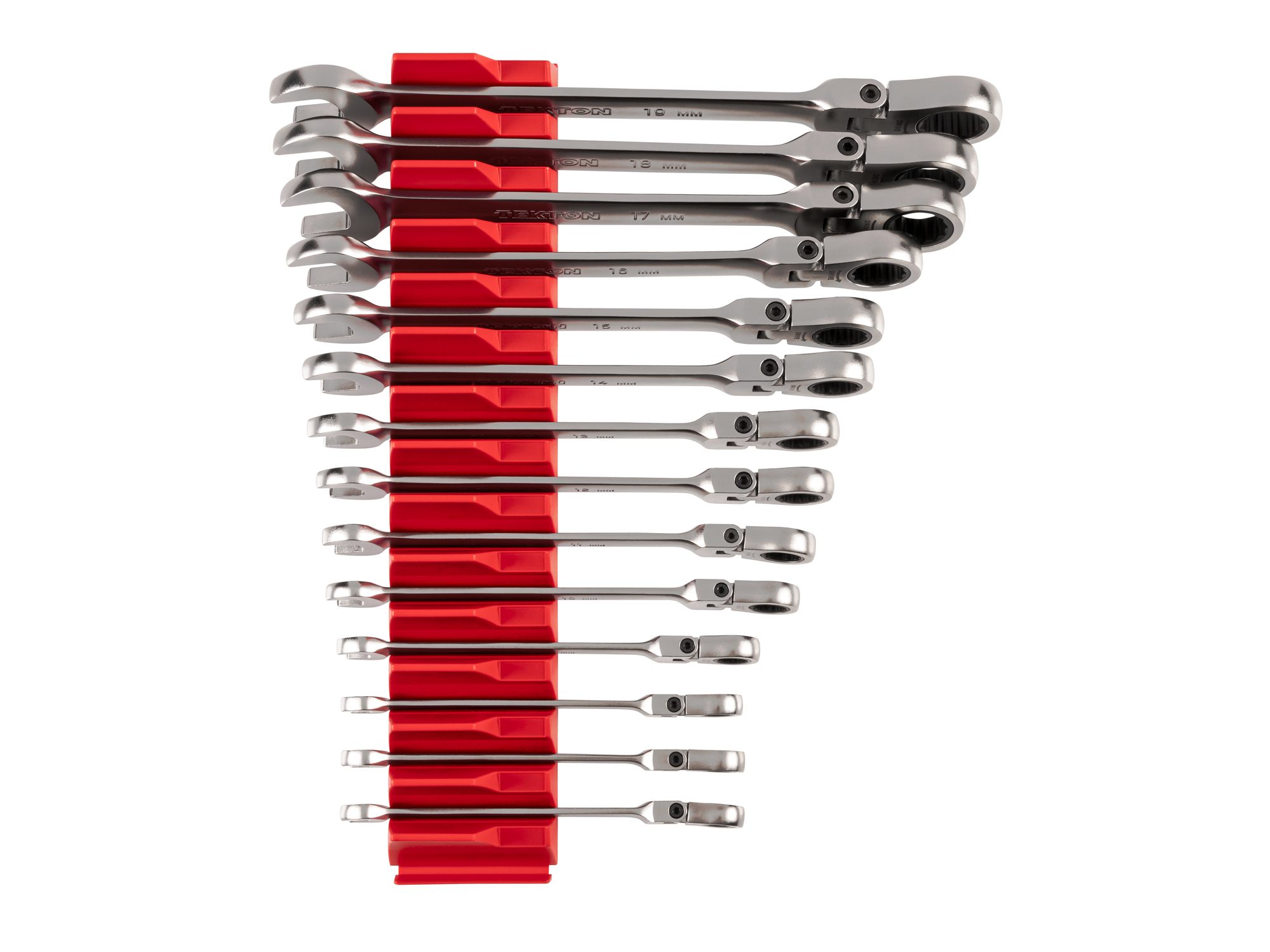 TEKTON Flex Head 12-Point Ratcheting Combination Wrench Set with Modular Organizers, 14-Piece (6-19 mm)