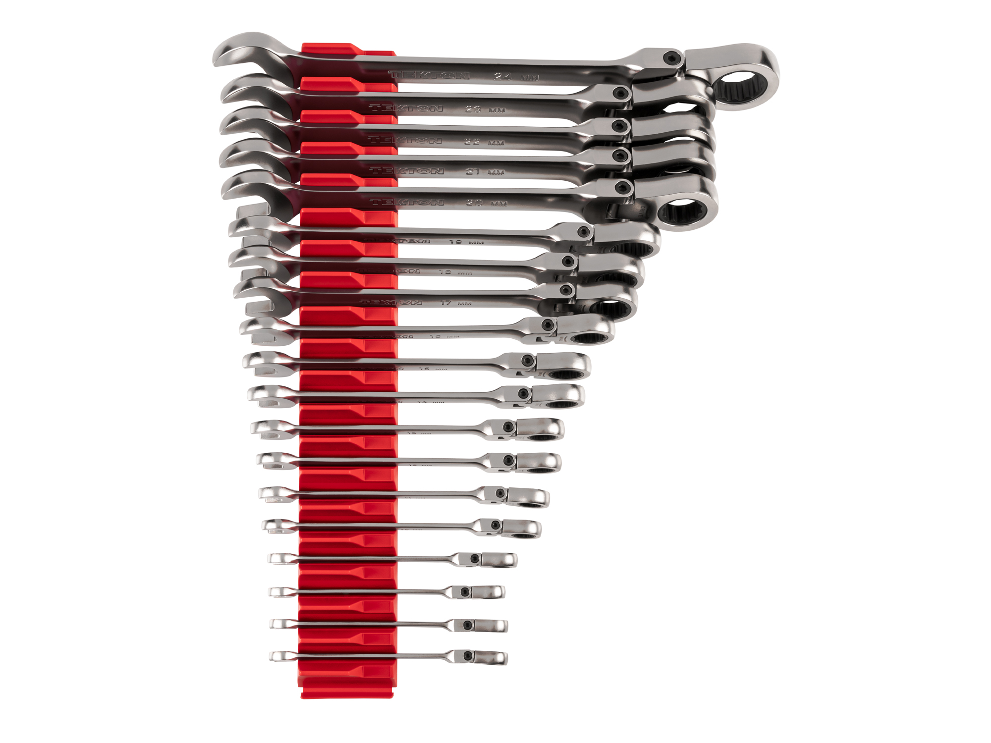 TEKTON Flex Head 12-Point Ratcheting Combination Wrench Set with Modular Organizers, 19-Piece (6-24 mm)