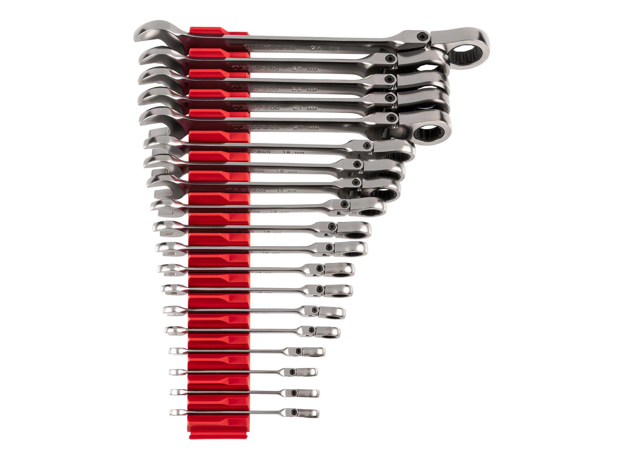 Front view of Tekton modular ratcheting combination wrench set. Item #WRC95303