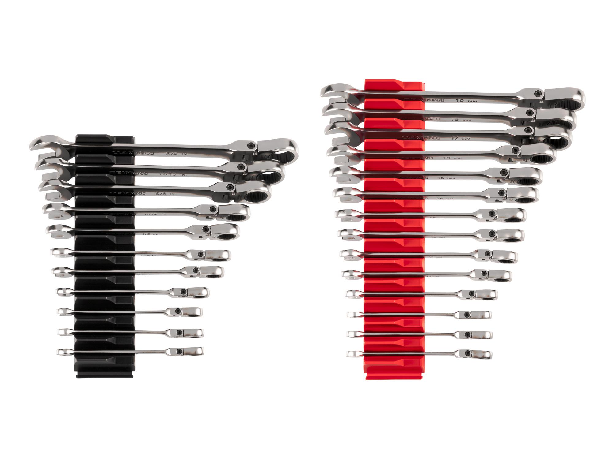 Front view of Tekton modular ratcheting combination wrench set. Item #WRC95304