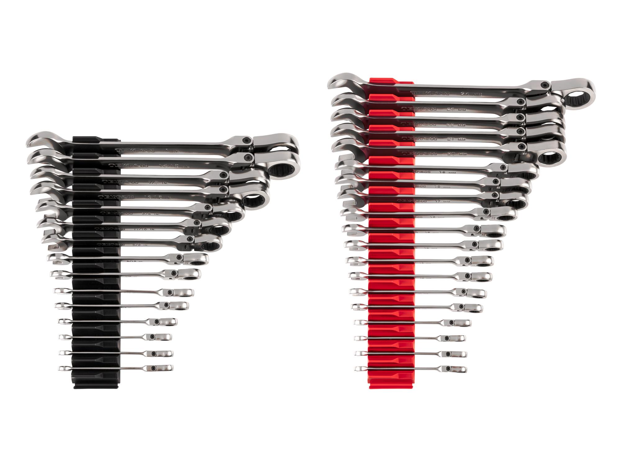 Front view of Tekton modular ratcheting combination wrench set. Item #WRC95305