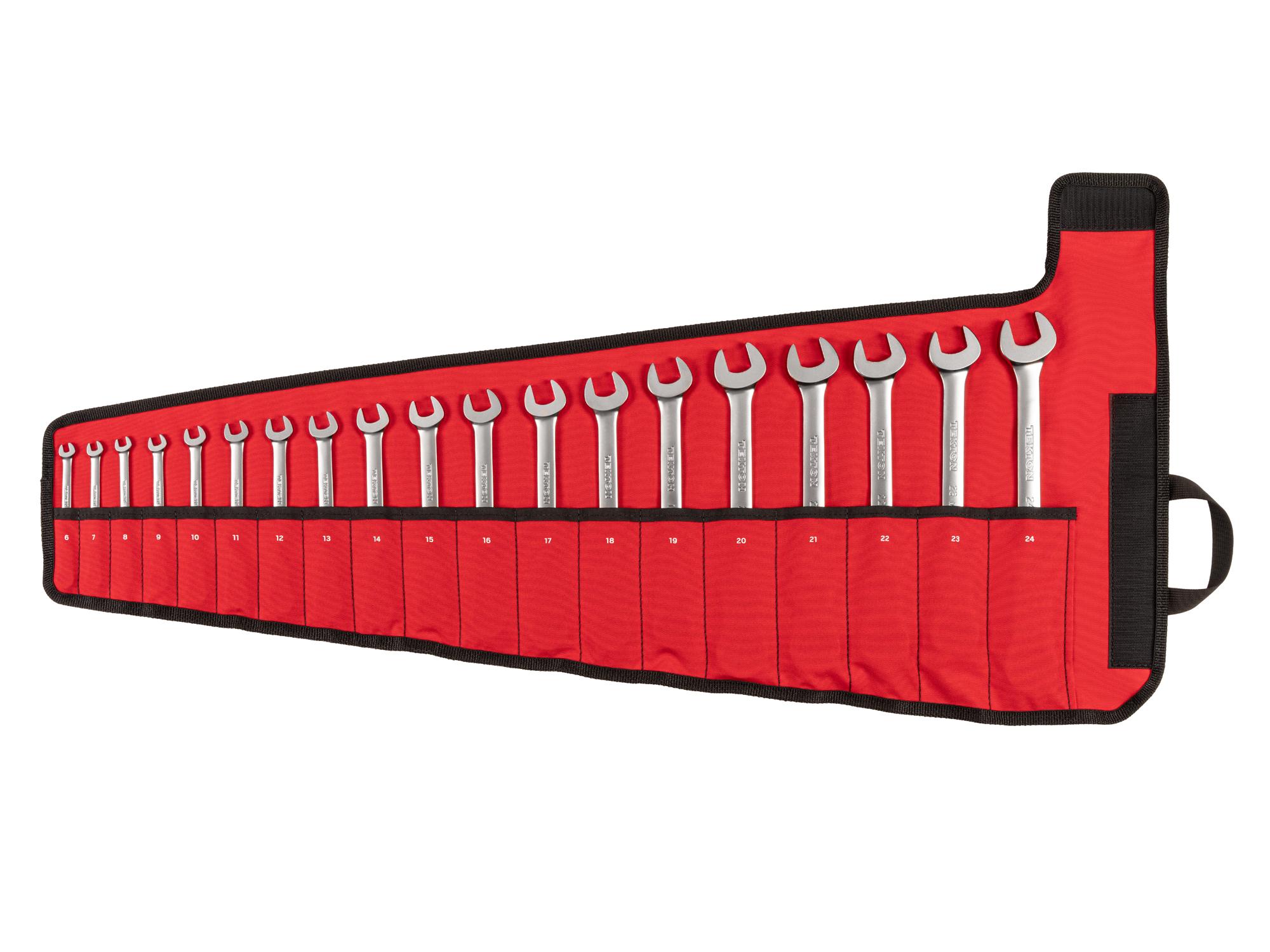 Front view of Tekton roll ratcheting combination wrench set. Item #WRC95403