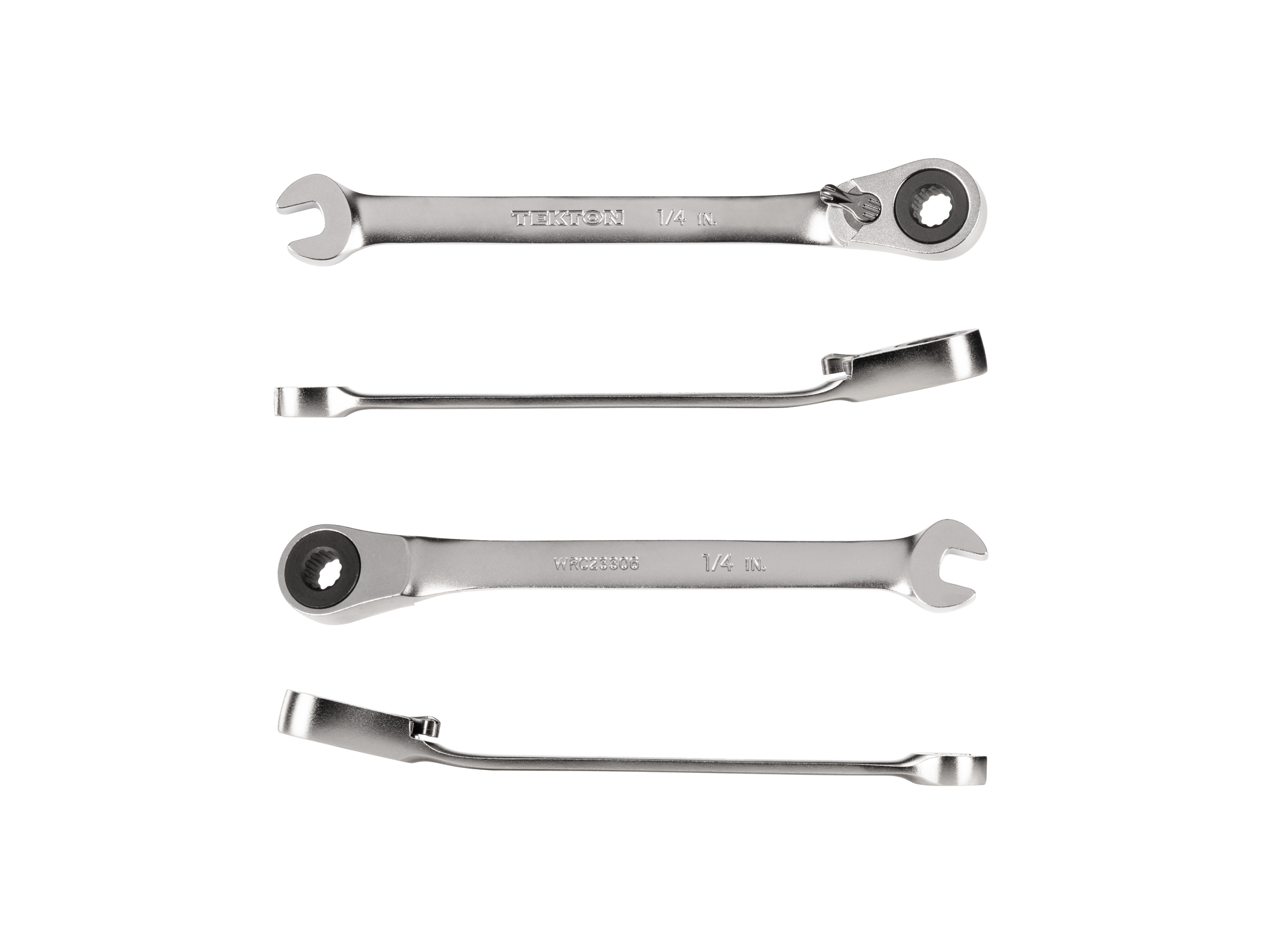 1/4 inch (sae) reversible 12-point ratcheting combination wrench includes 72-tooth gear and 15-degree angled open end to reduce swing in tight spaces. WRC23306.