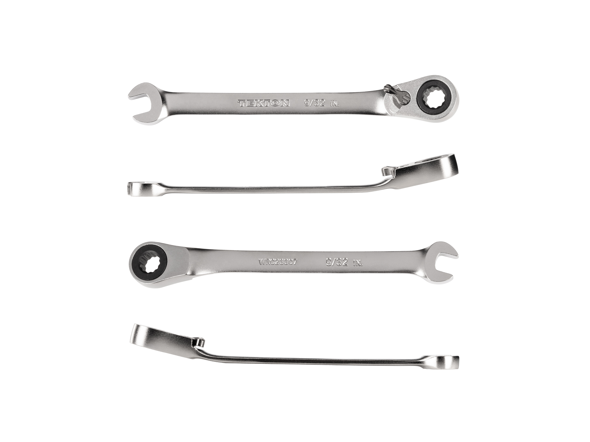 9/32 inch (sae) reversible 12-point ratcheting combination wrench includes 72-tooth gear and 15-degree angled open end to reduce swing in tight spaces. WRC23307.