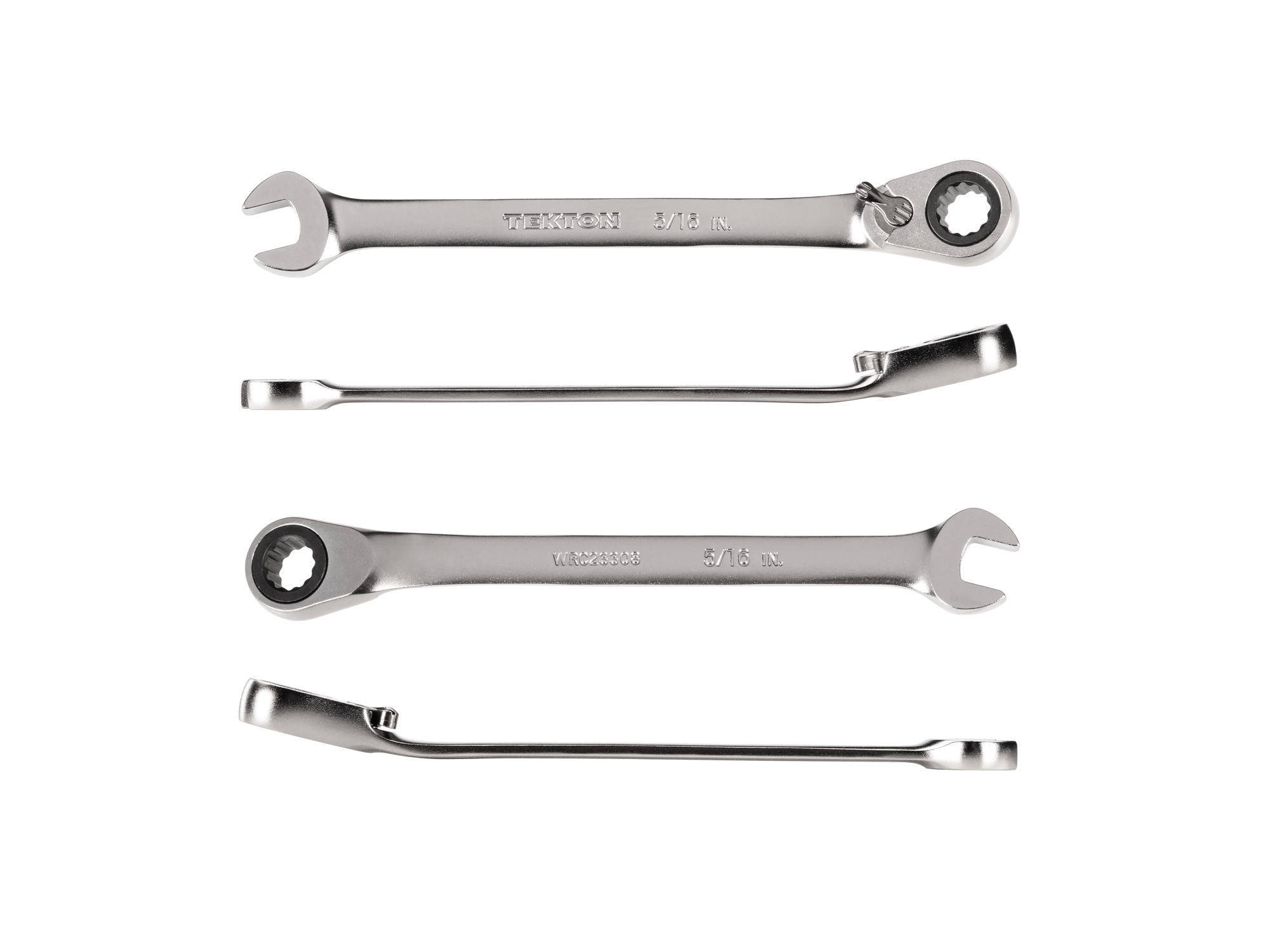 5/16 inch (sae) reversible 12-point ratcheting combination wrench includes 72-tooth gear and 15-degree angled open end to reduce swing in tight spaces. WRC23308.