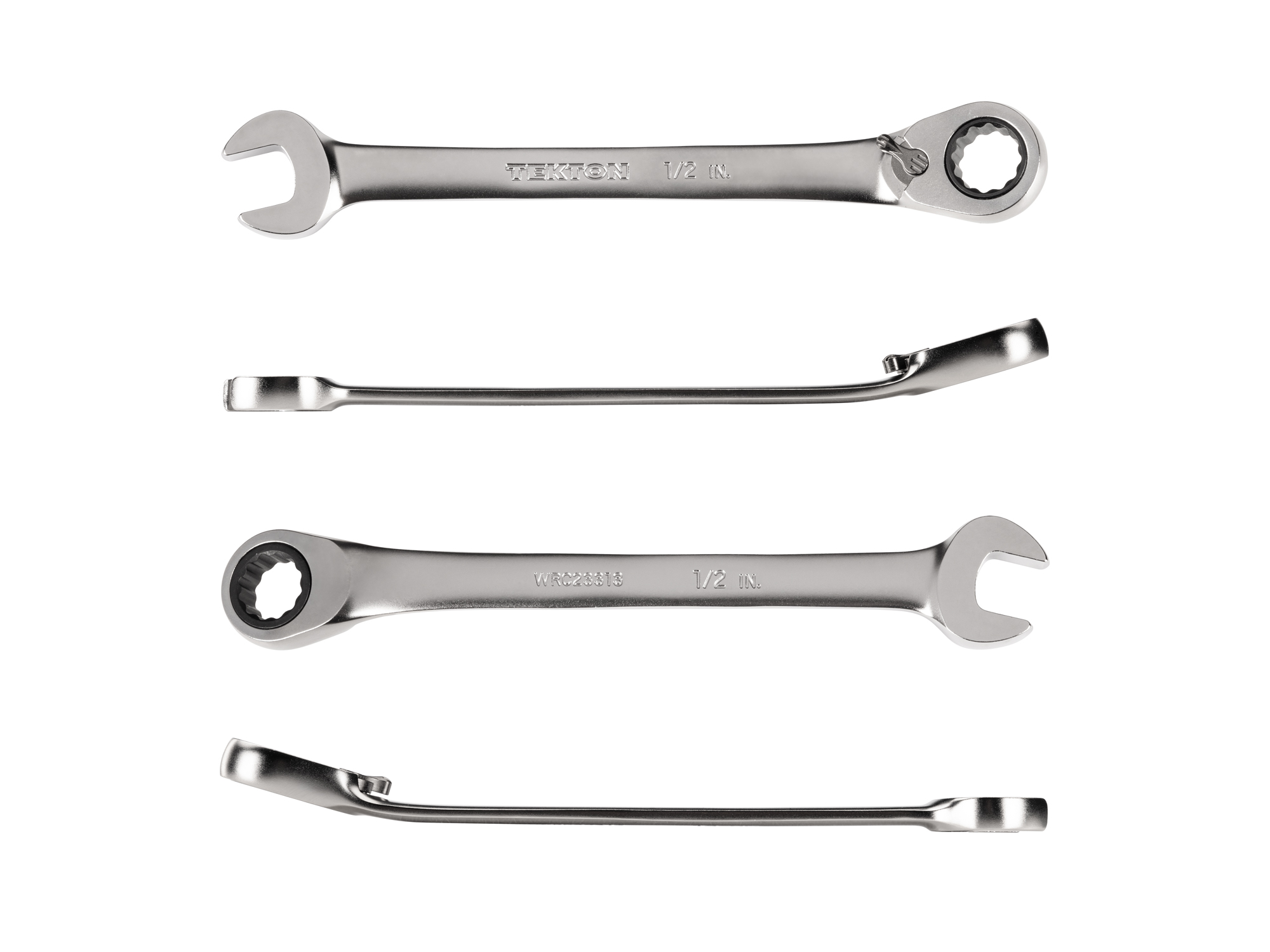 1/2 inch (sae) reversible 12-point ratcheting combination wrench includes 72-tooth gear and 15-degree angled open end to reduce swing in tight spaces. WRC23313.