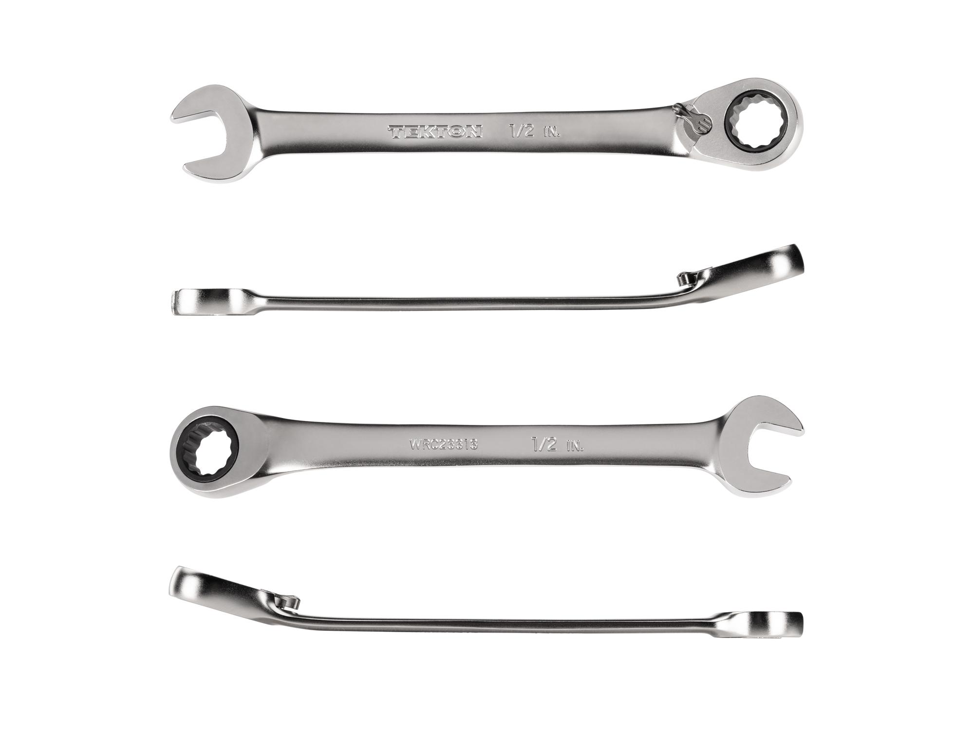 Side view of Tekton ratcheting combination wrench. Item #WRC23313