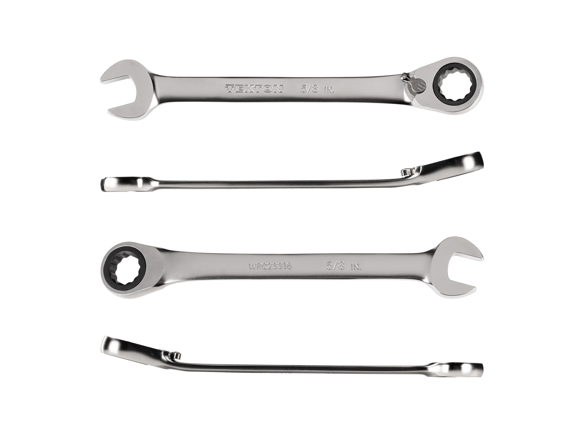 5/8 inch (sae) reversible 12-point ratcheting combination wrench includes 72-tooth gear and 15-degree angled open end to reduce swing in tight spaces. WRC23316.