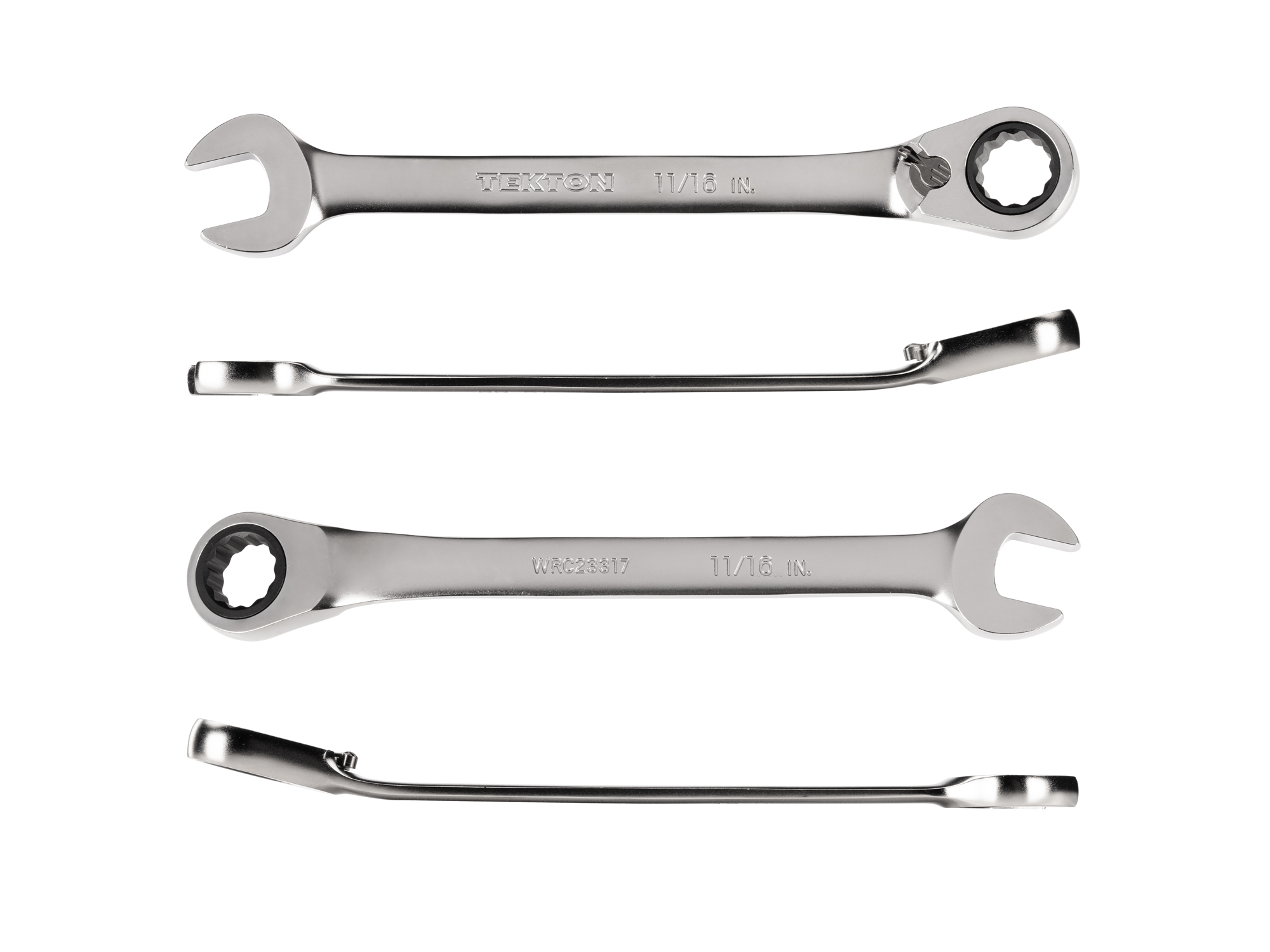 11/16 inch (sae) reversible 12-point ratcheting combination wrench includes 72-tooth gear and 15-degree angled open end to reduce swing in tight spaces. WRC23317.