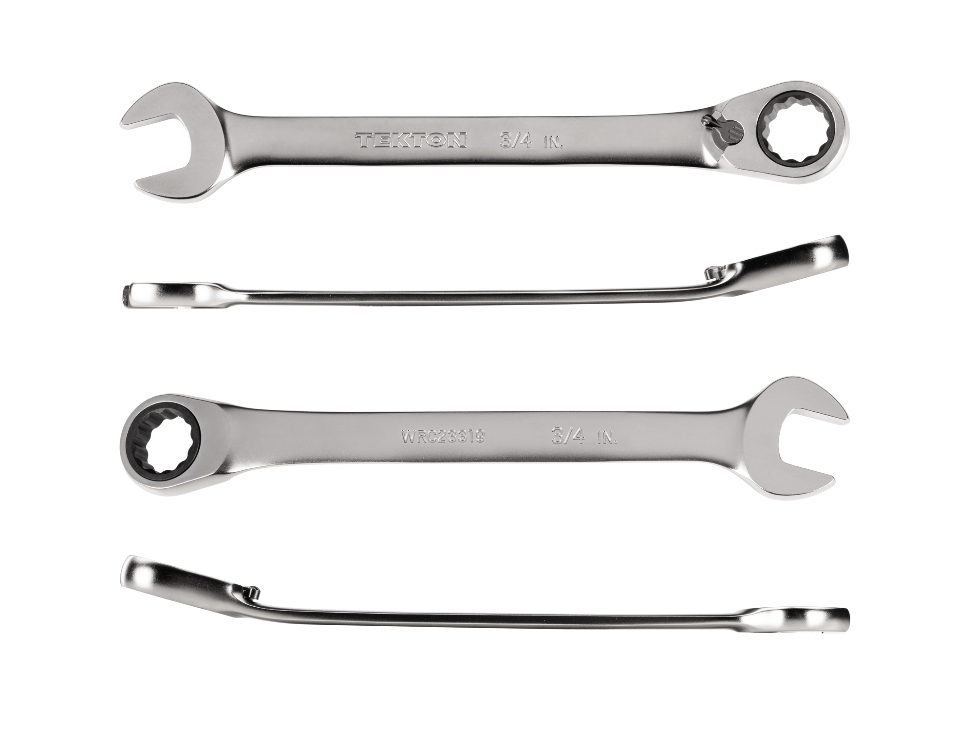 3/4 inch (sae) reversible 12-point ratcheting combination wrench includes 72-tooth gear and 15-degree angled open end to reduce swing in tight spaces. WRC23319.