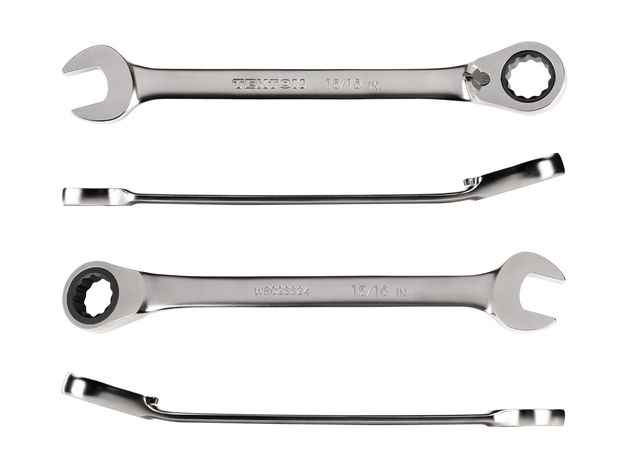 15/16 inch (sae) reversible 12-point ratcheting combination wrench includes 72-tooth gear and 15-degree angled open end to reduce swing in tight spaces. WRC23324.