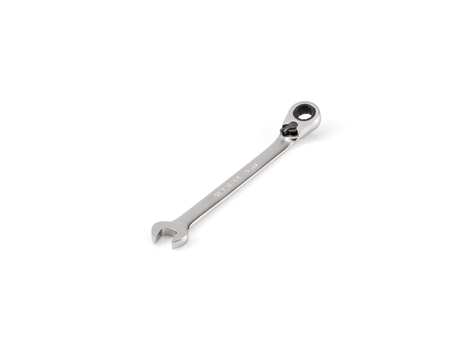 Front-right angle view of Tekton ratcheting combination wrench. Item #WRC23409