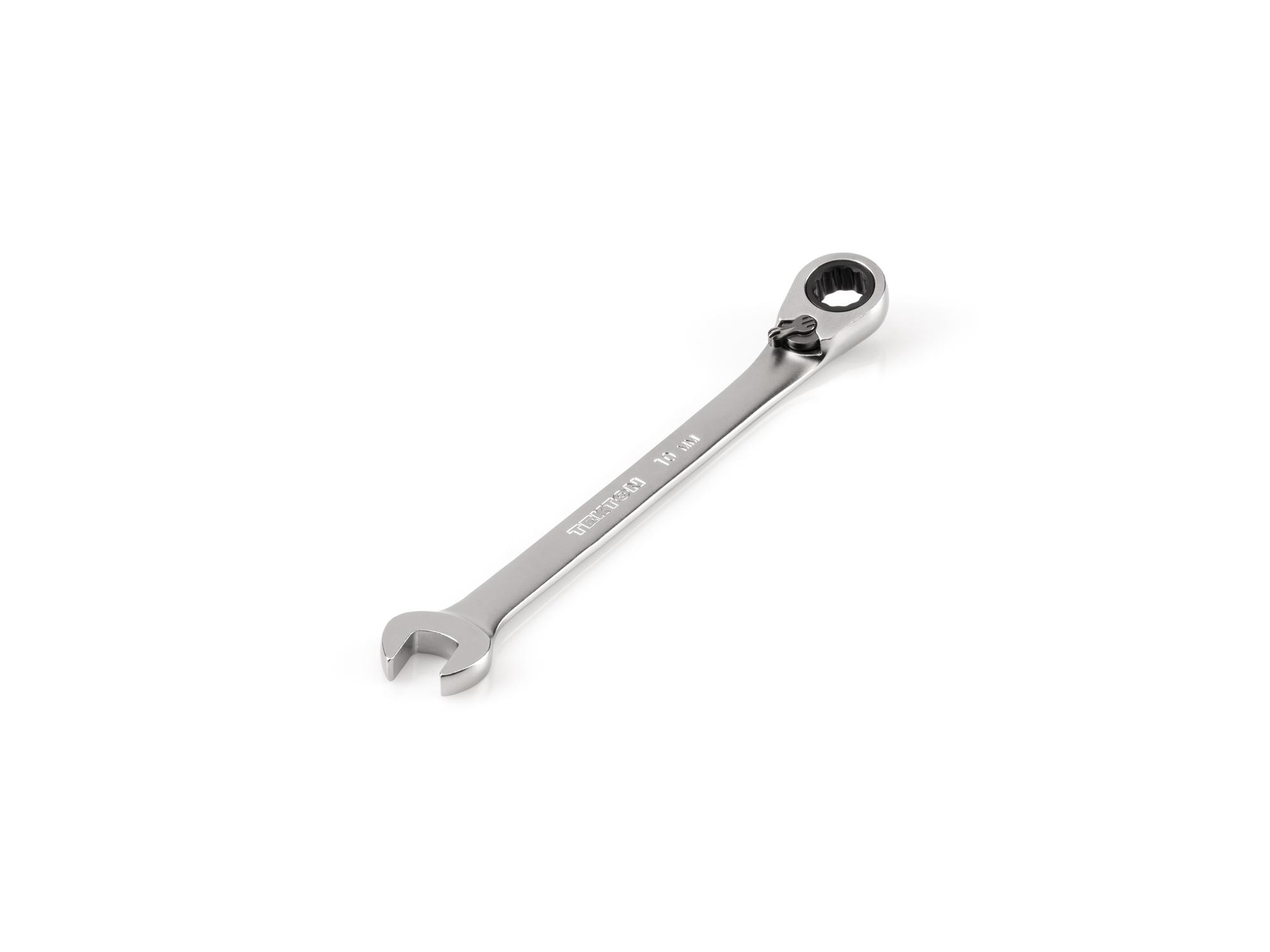 Front-right angle view of Tekton ratcheting combination wrench. Item #WRC23410