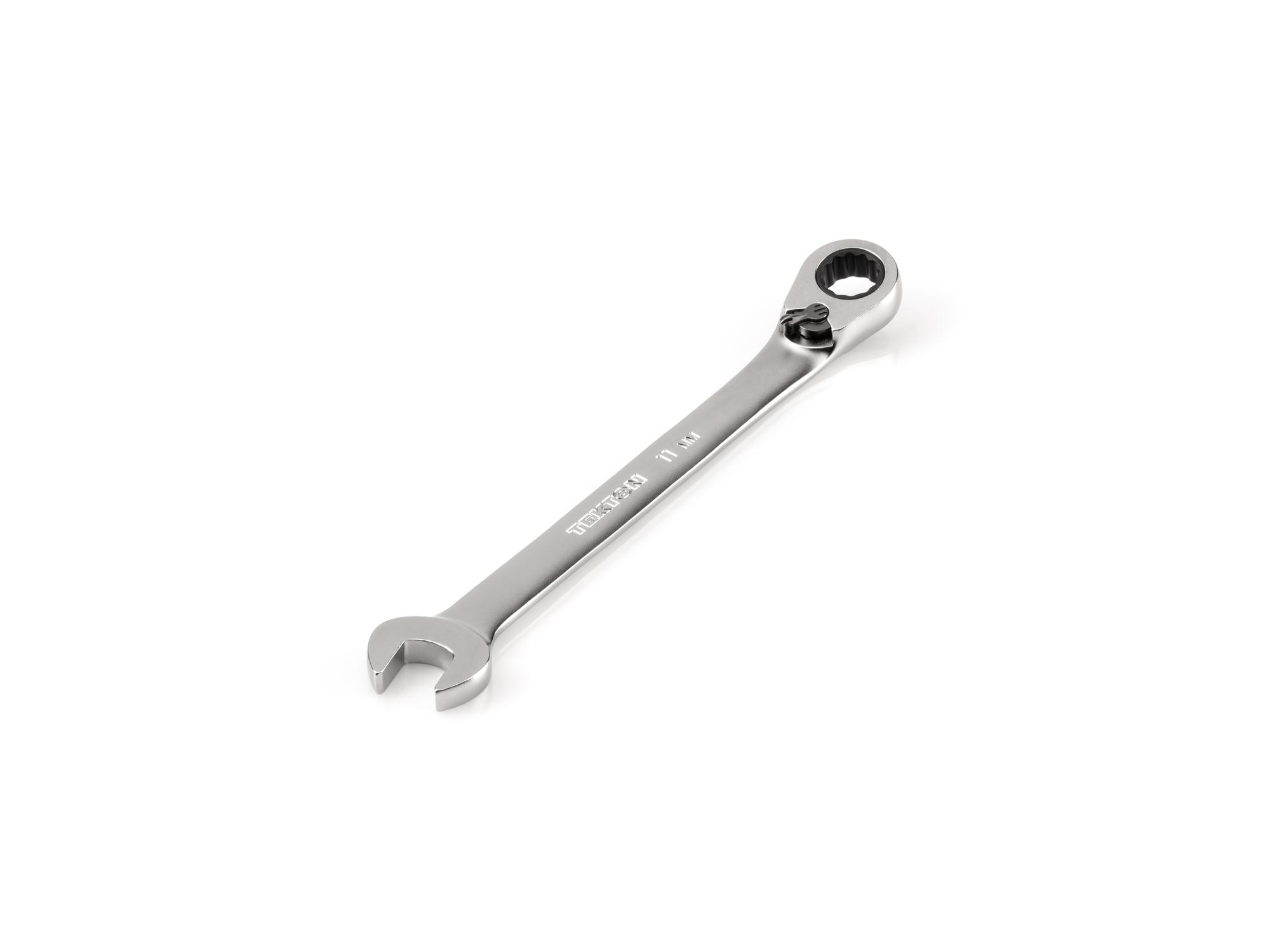 Front-right angle view of Tekton ratcheting combination wrench. Item #WRC23411