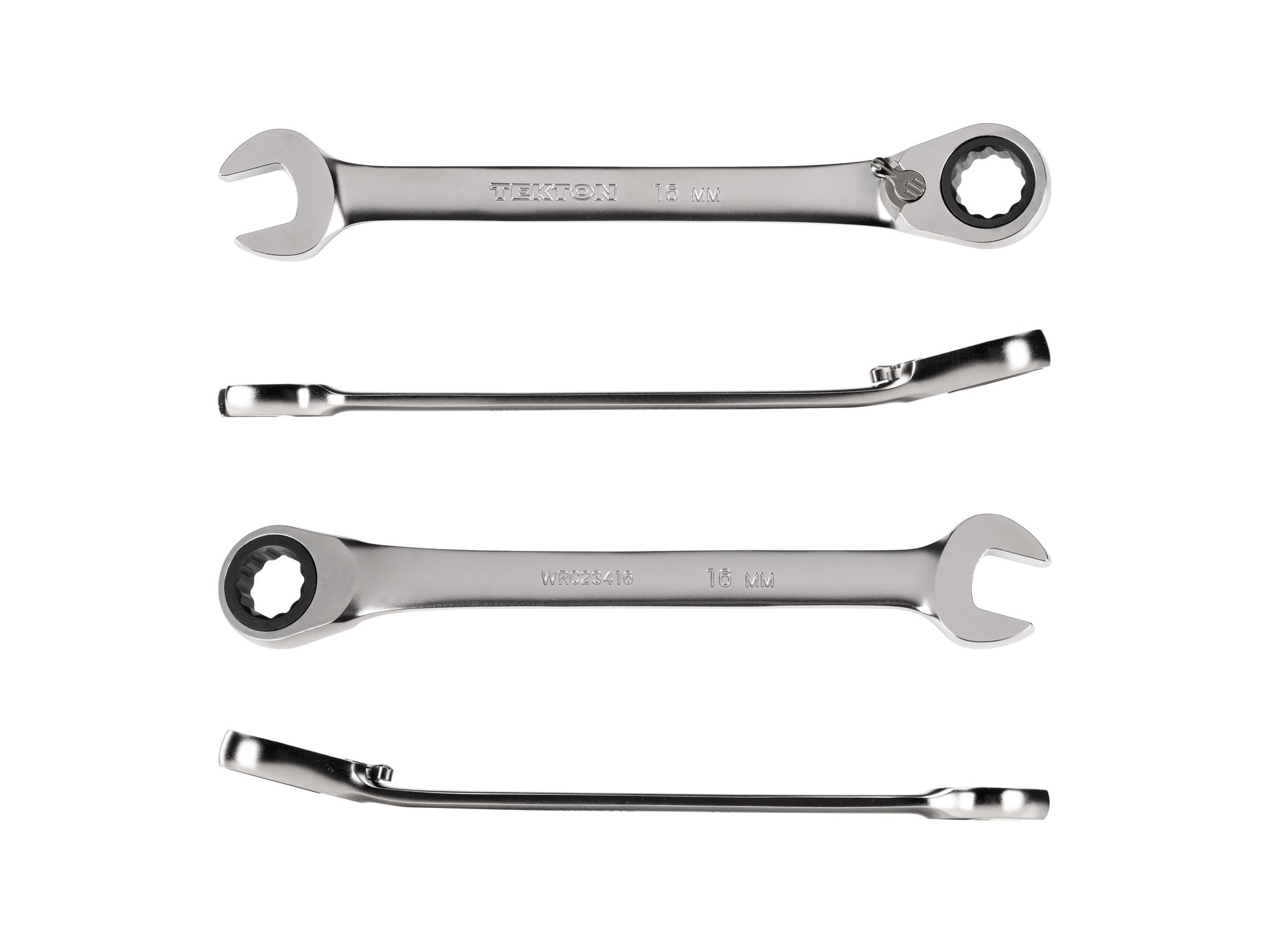 Side view of Tekton ratcheting combination wrench. Item #WRC23416