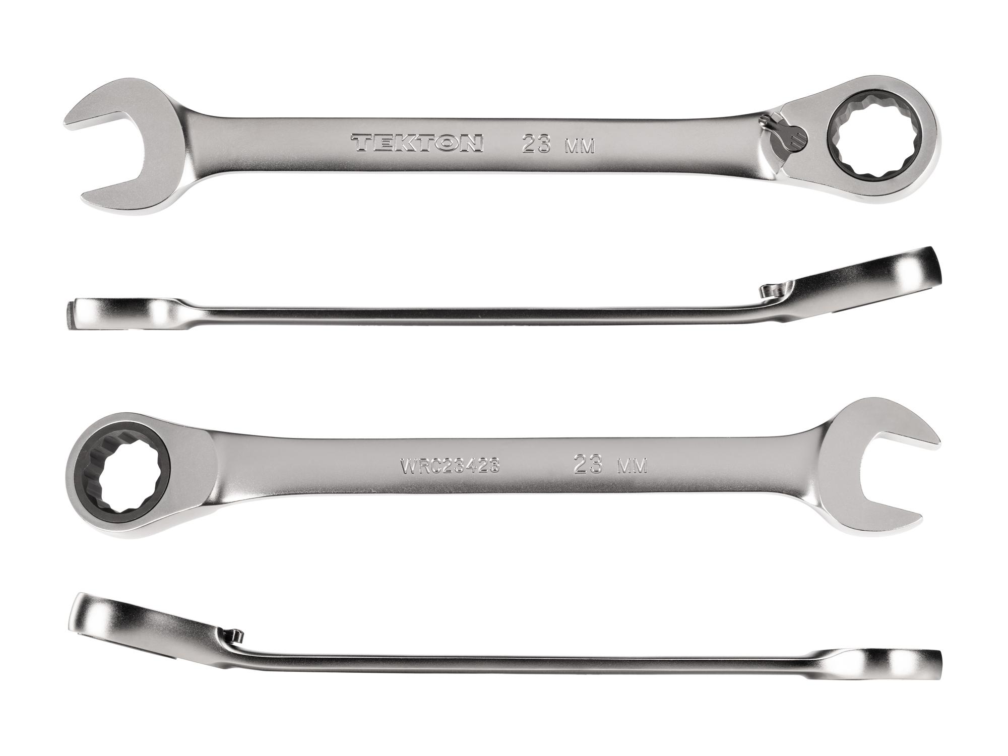Side view of Tekton ratcheting combination wrench. Item #WRC23423