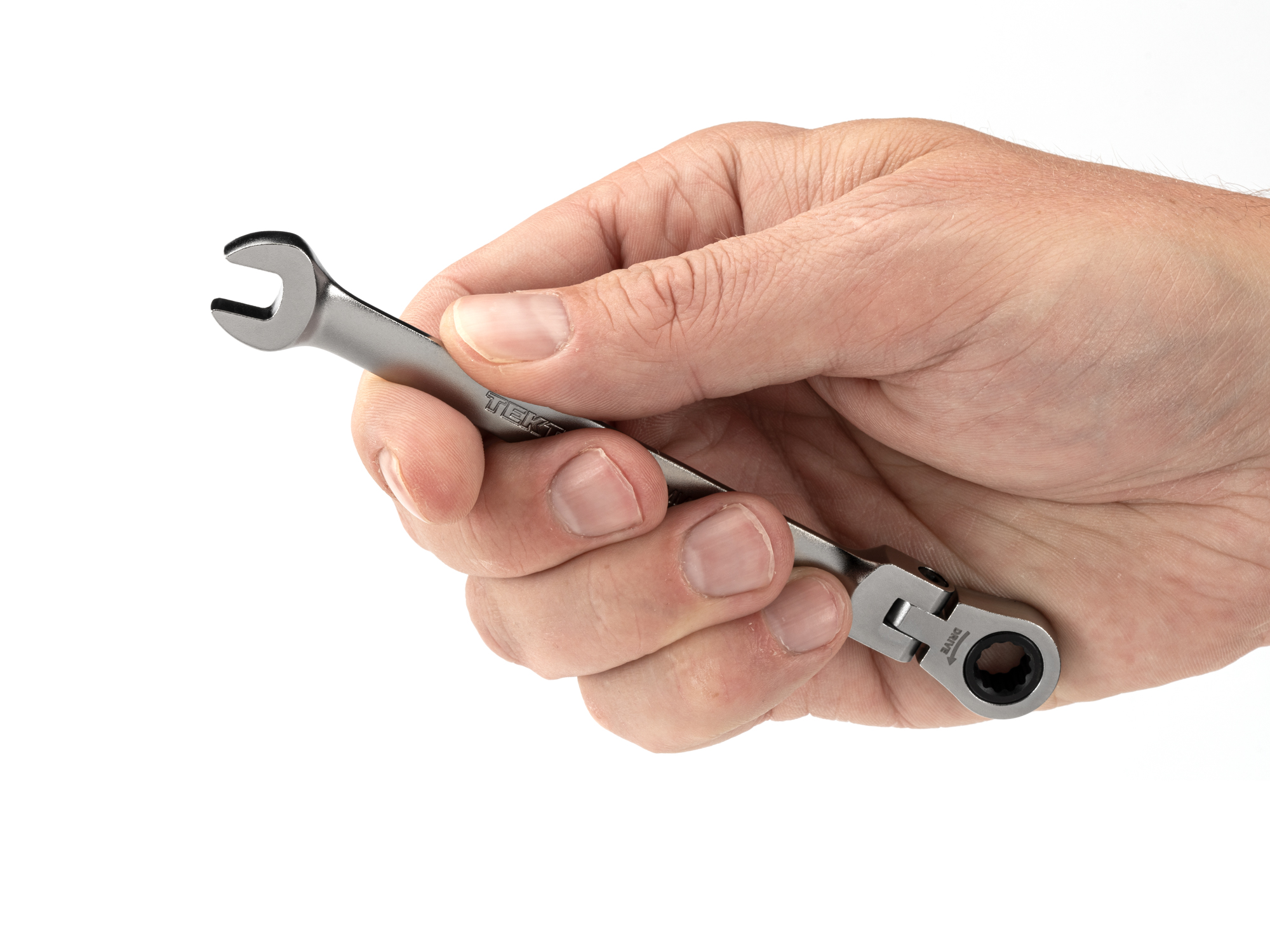 Individual ratcheting wrench. 12-point box end flexes 180 degrees and uses a 72-tooth ratchet gear. Smooth, satin chrome finish. WRC26307.