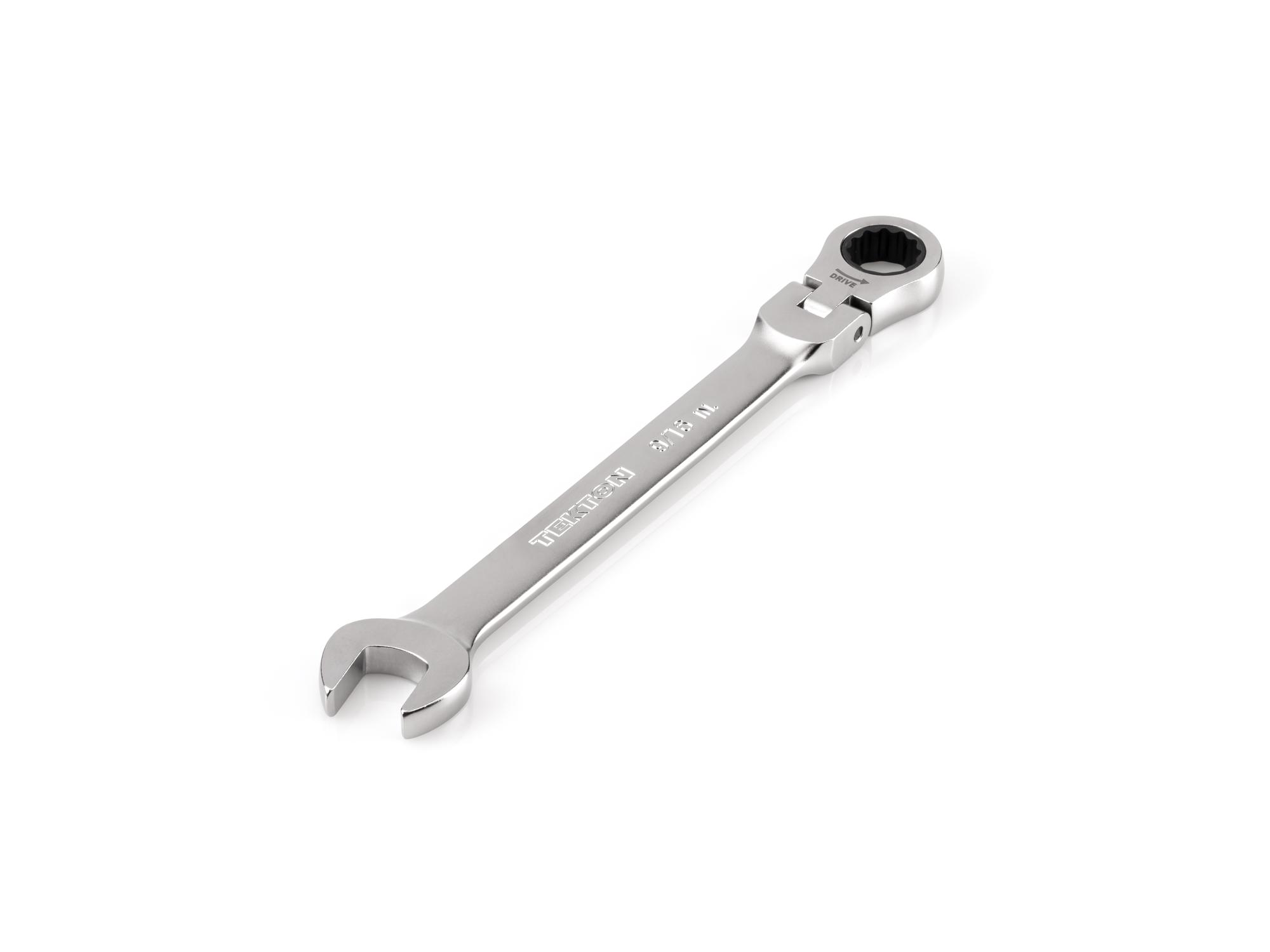 Front-right angle view of Tekton ratcheting combination wrench. Item #WRC26314