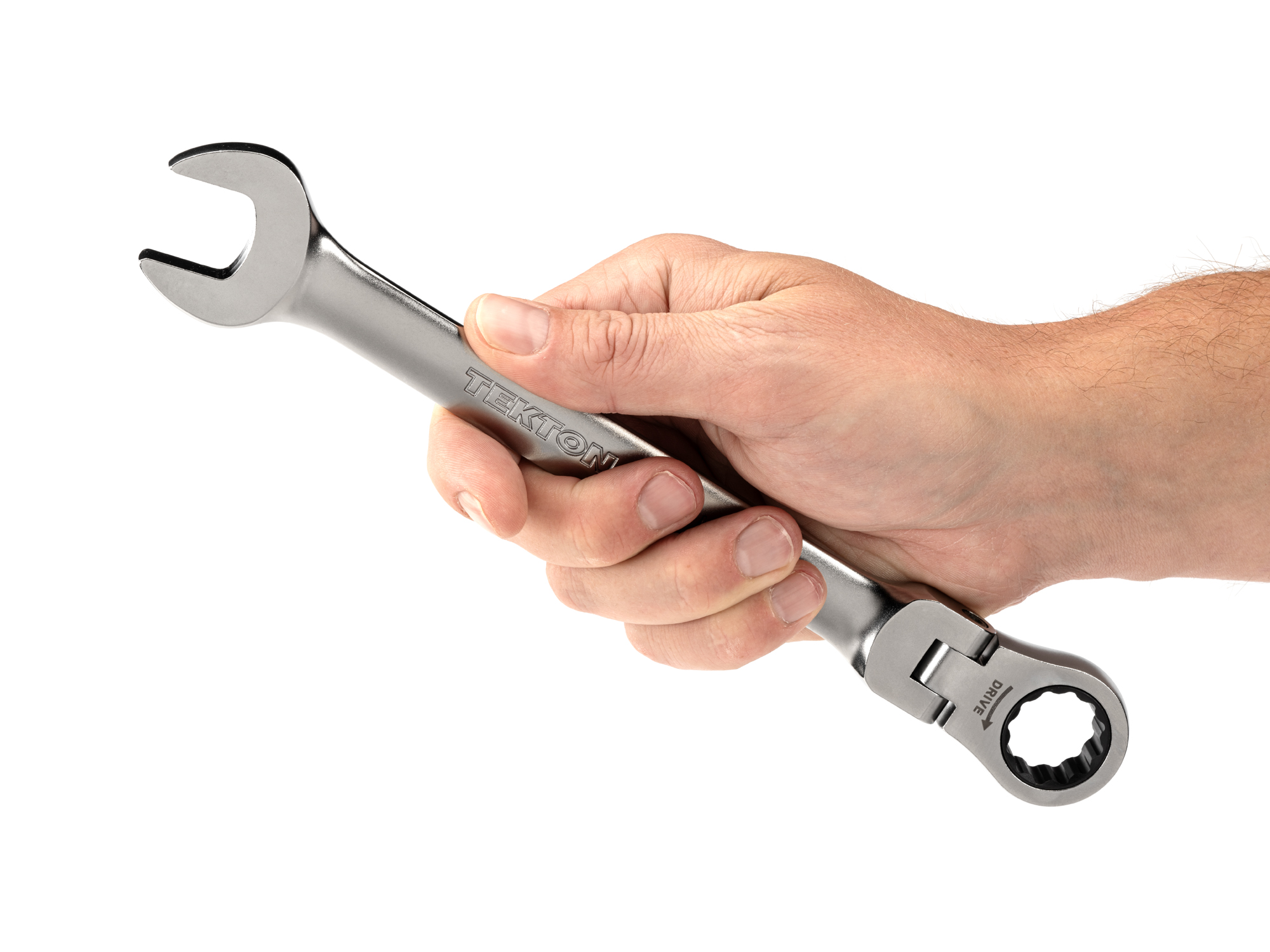 Individual ratcheting wrench. 12-point box end flexes 180 degrees and uses a 72-tooth ratchet gear. Smooth, satin chrome finish. WRC26319.