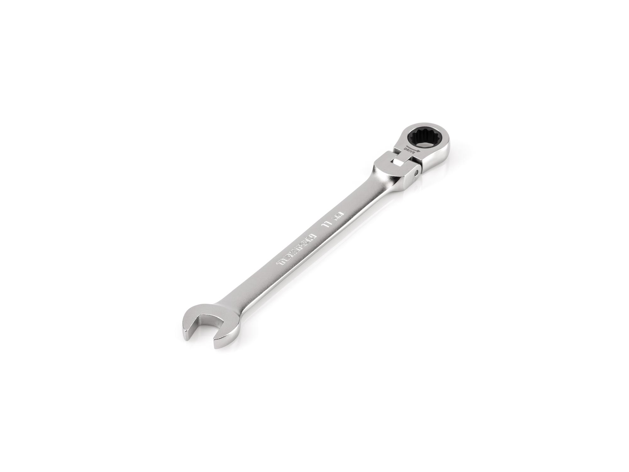Front-right angle view of Tekton ratcheting combination wrench. Item #WRC26411