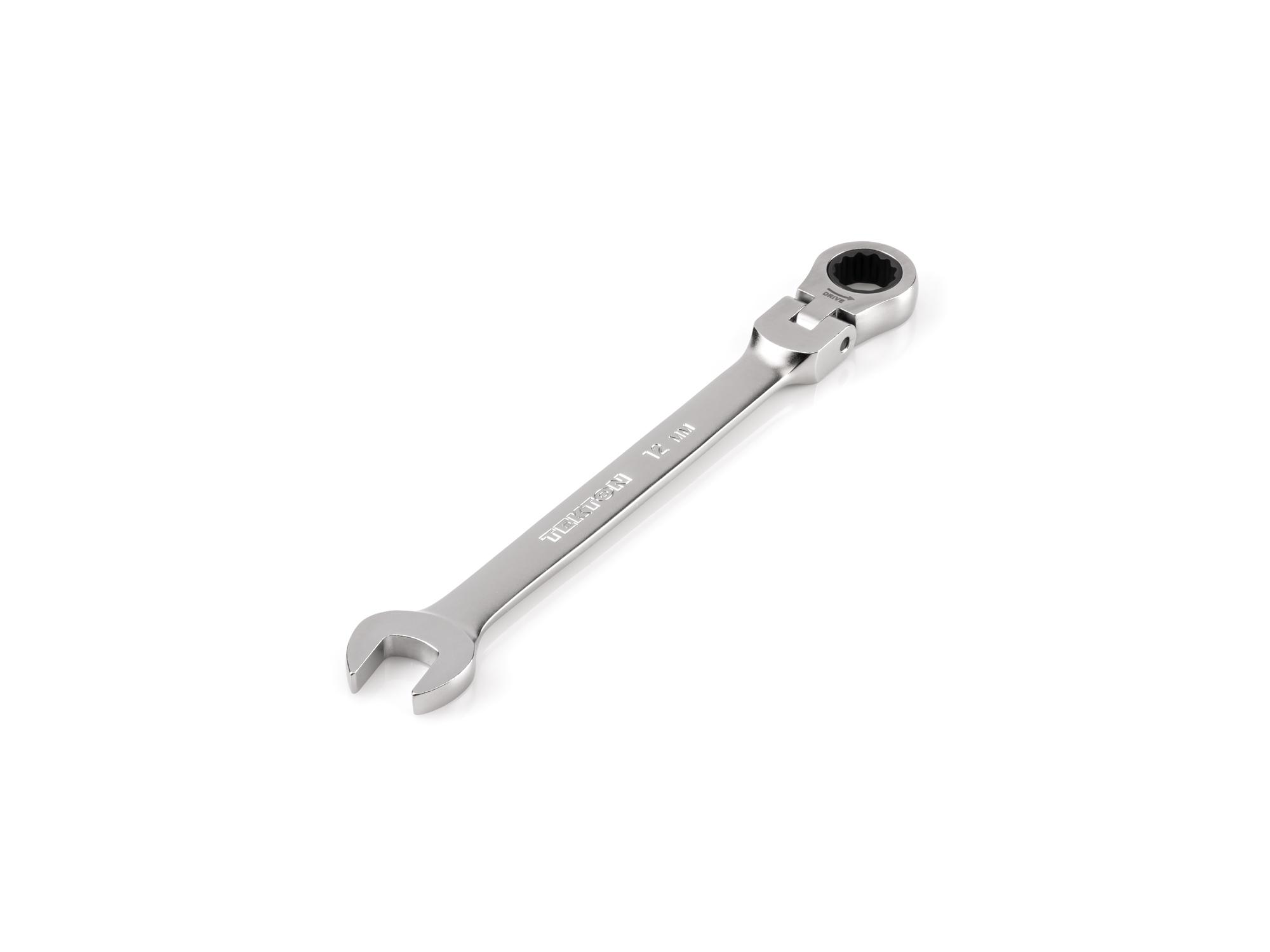 Front-right angle view of Tekton ratcheting combination wrench. Item #WRC26412