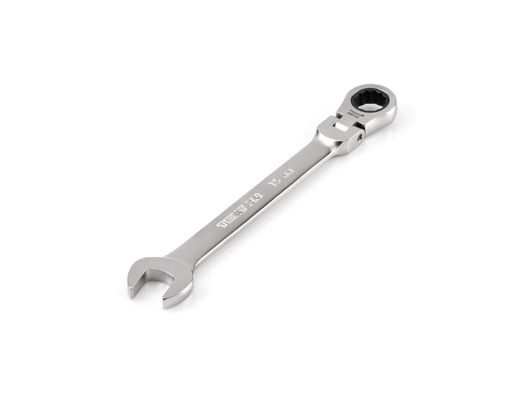 Front-right angle view of Tekton ratcheting combination wrench. Item #WRC26415
