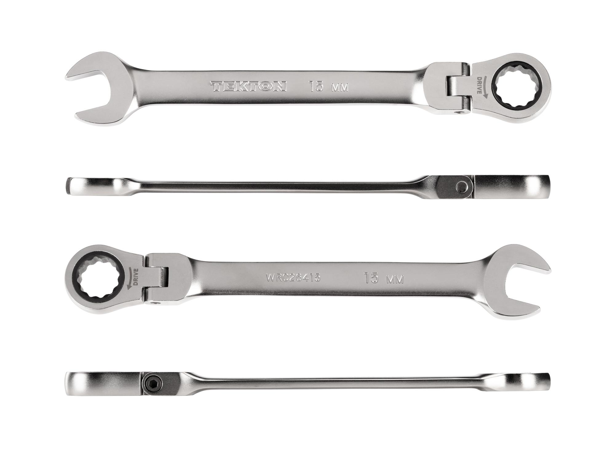 Side view of Tekton ratcheting combination wrench. Item #WRC26415