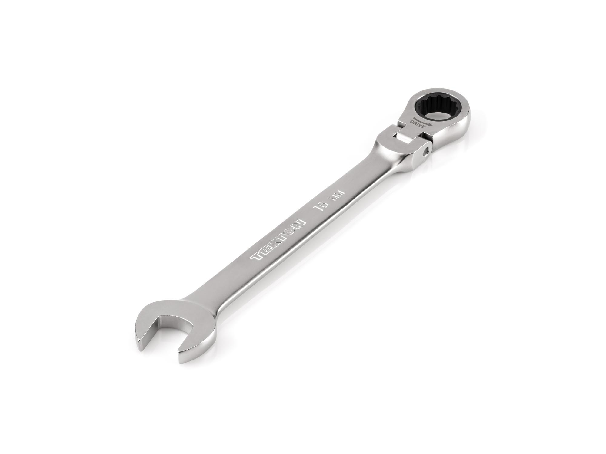 Front-right angle view of Tekton ratcheting combination wrench. Item #WRC26416