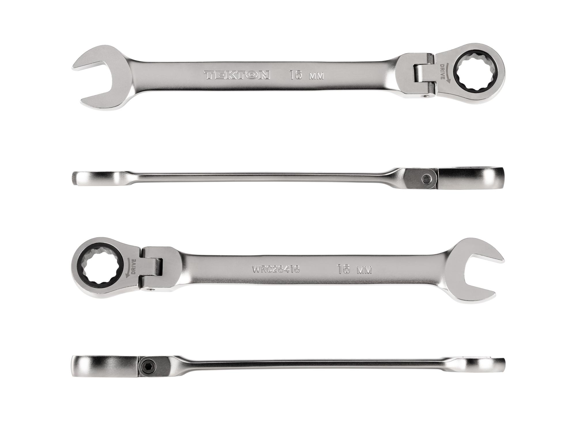 Side view of Tekton ratcheting combination wrench. Item #WRC26416