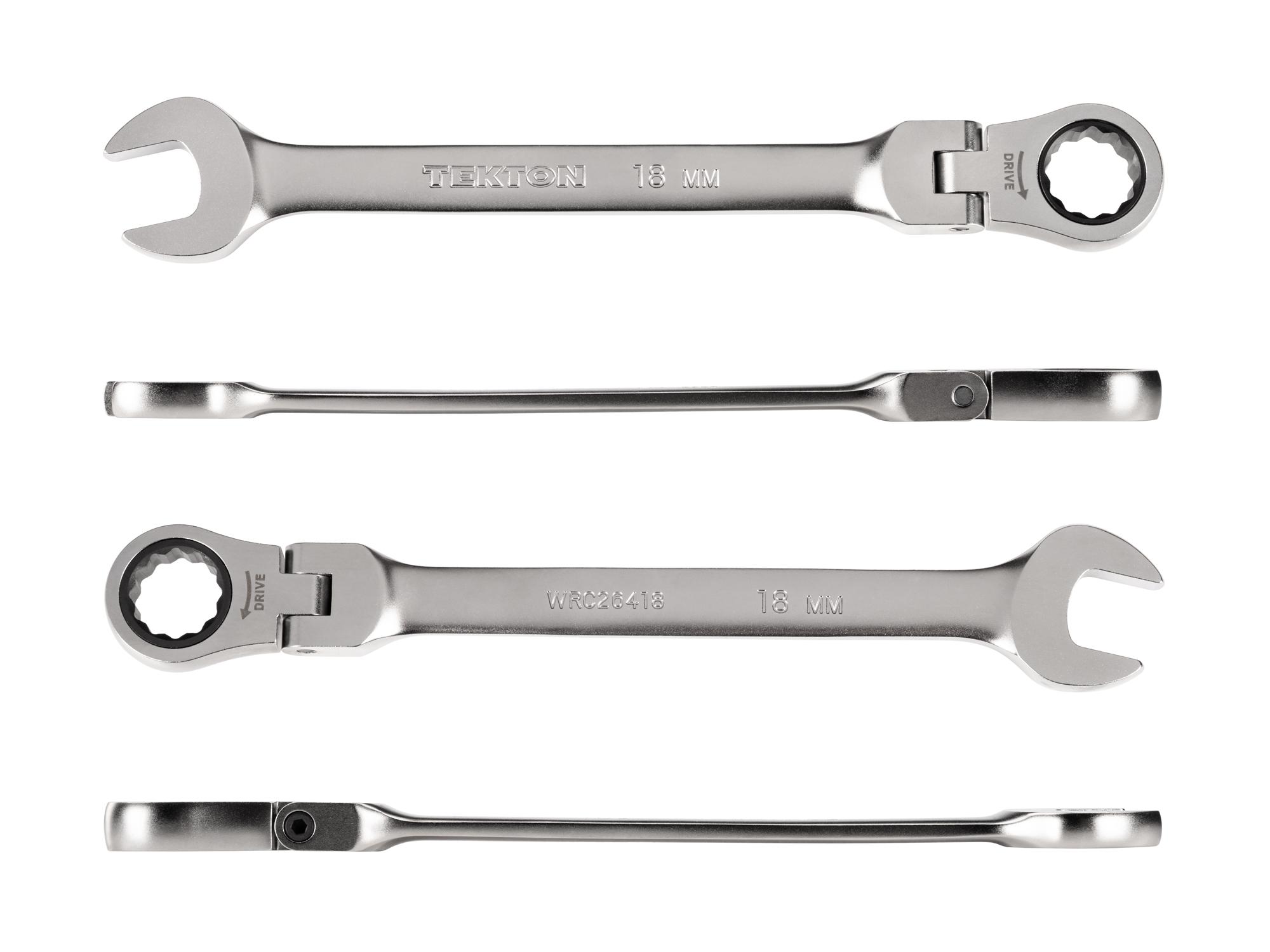 Side view of Tekton ratcheting combination wrench. Item #WRC26418