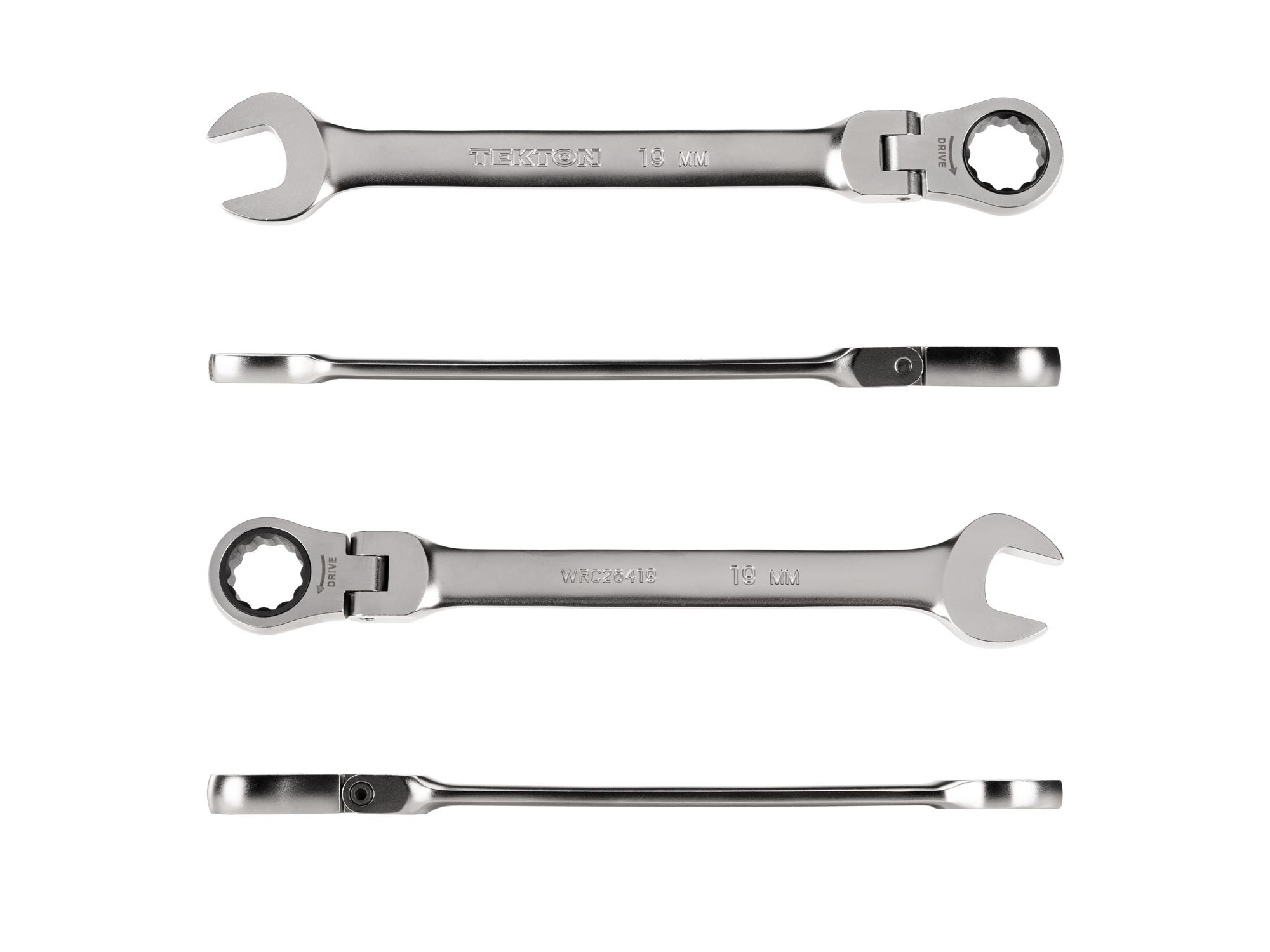 Side view of Tekton ratcheting combination wrench. Item #WRC26419
