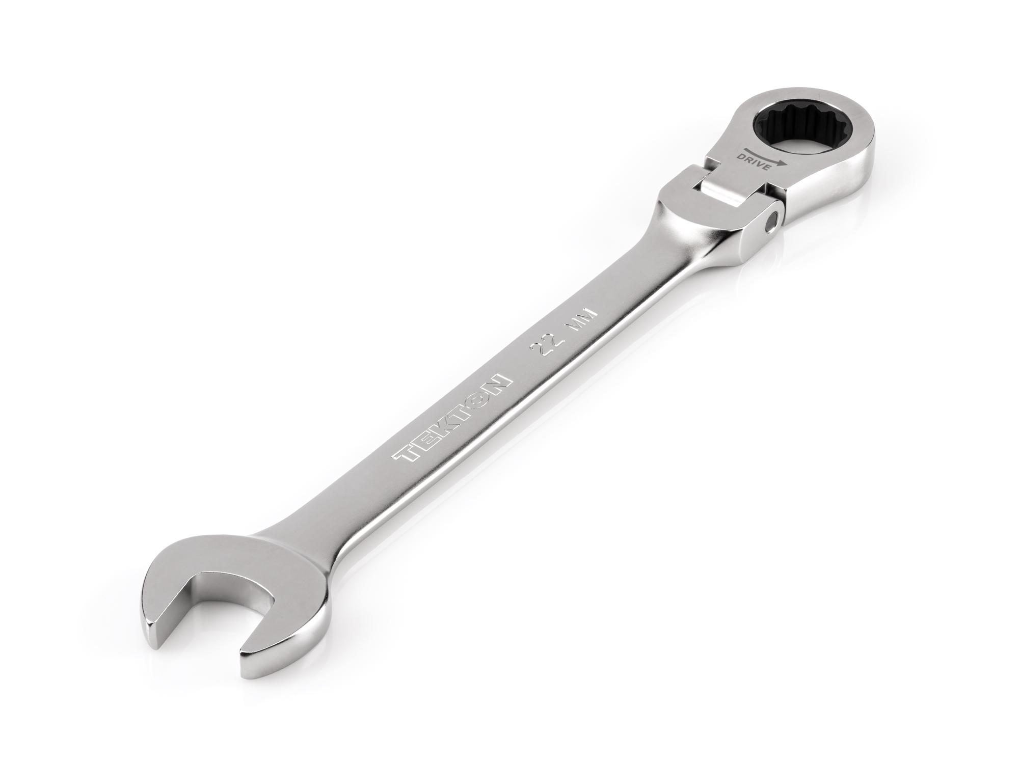 Front-right angle view of Tekton ratcheting combination wrench. Item #WRC26422