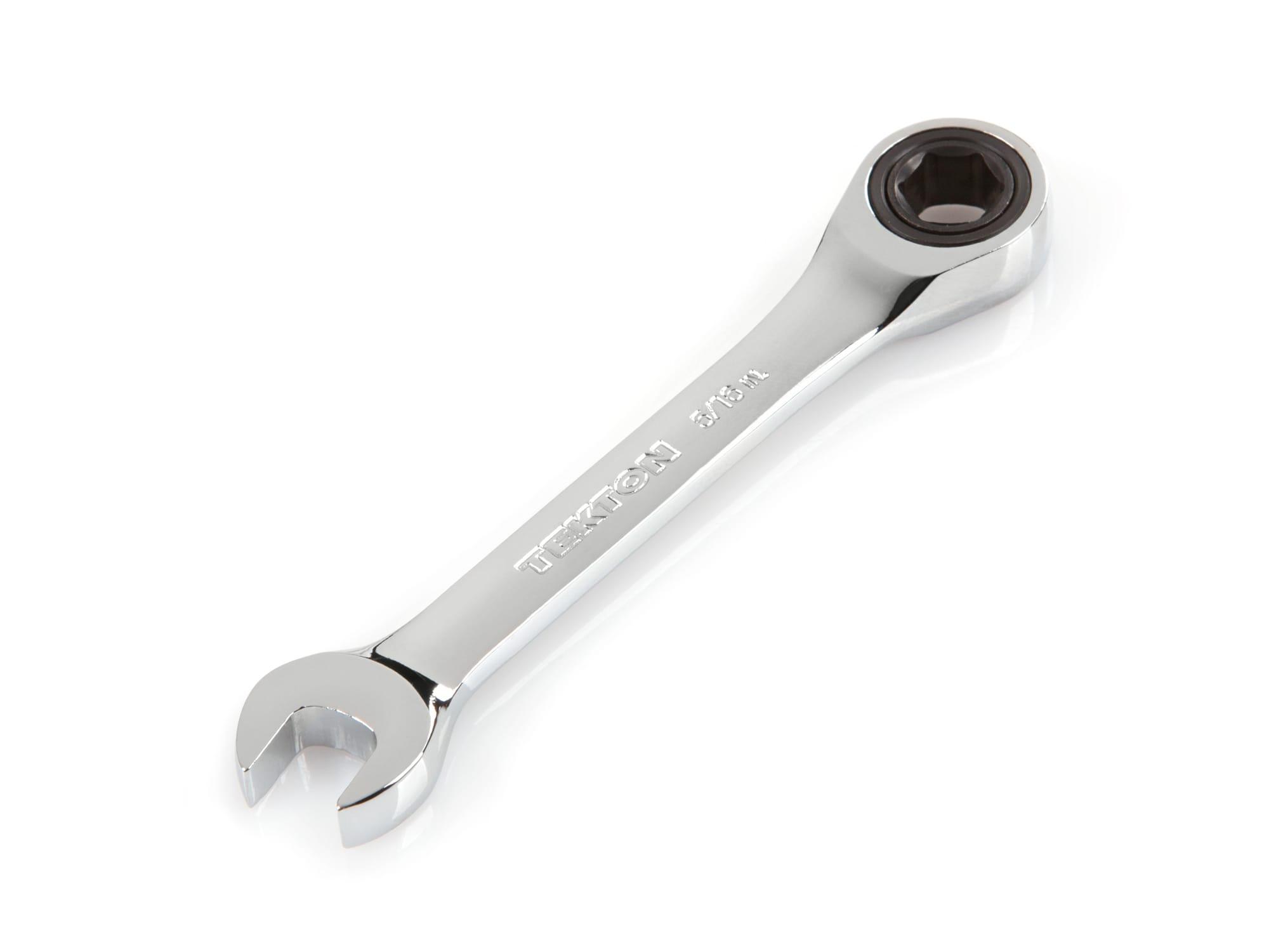 Front-right angle view of Tekton ratcheting combination wrench. Item #WRN50006