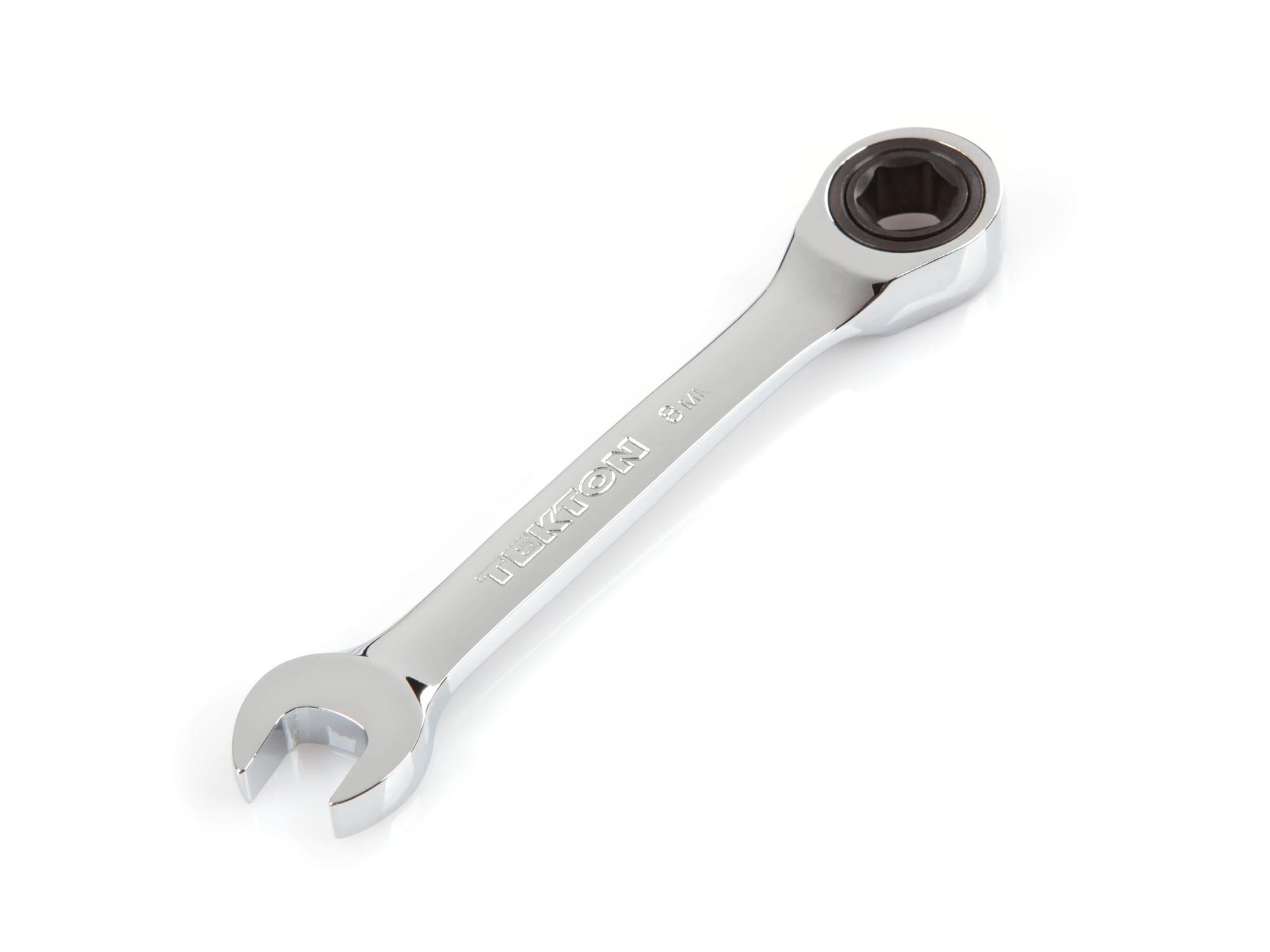 Front-right angle view of Tekton ratcheting combination wrench. Item #WRN50108