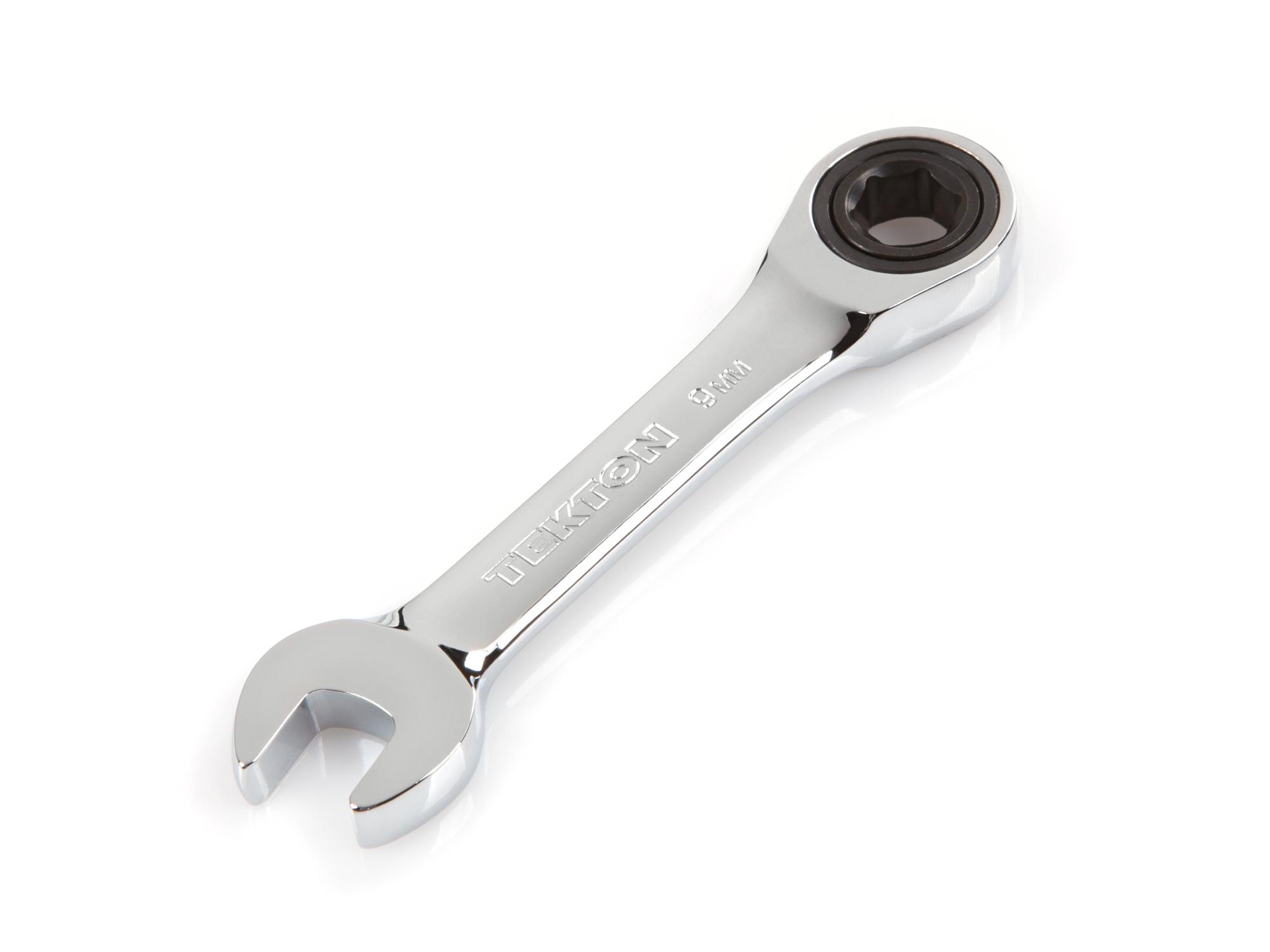 Front-right angle view of Tekton ratcheting combination wrench. Item #WRN50109