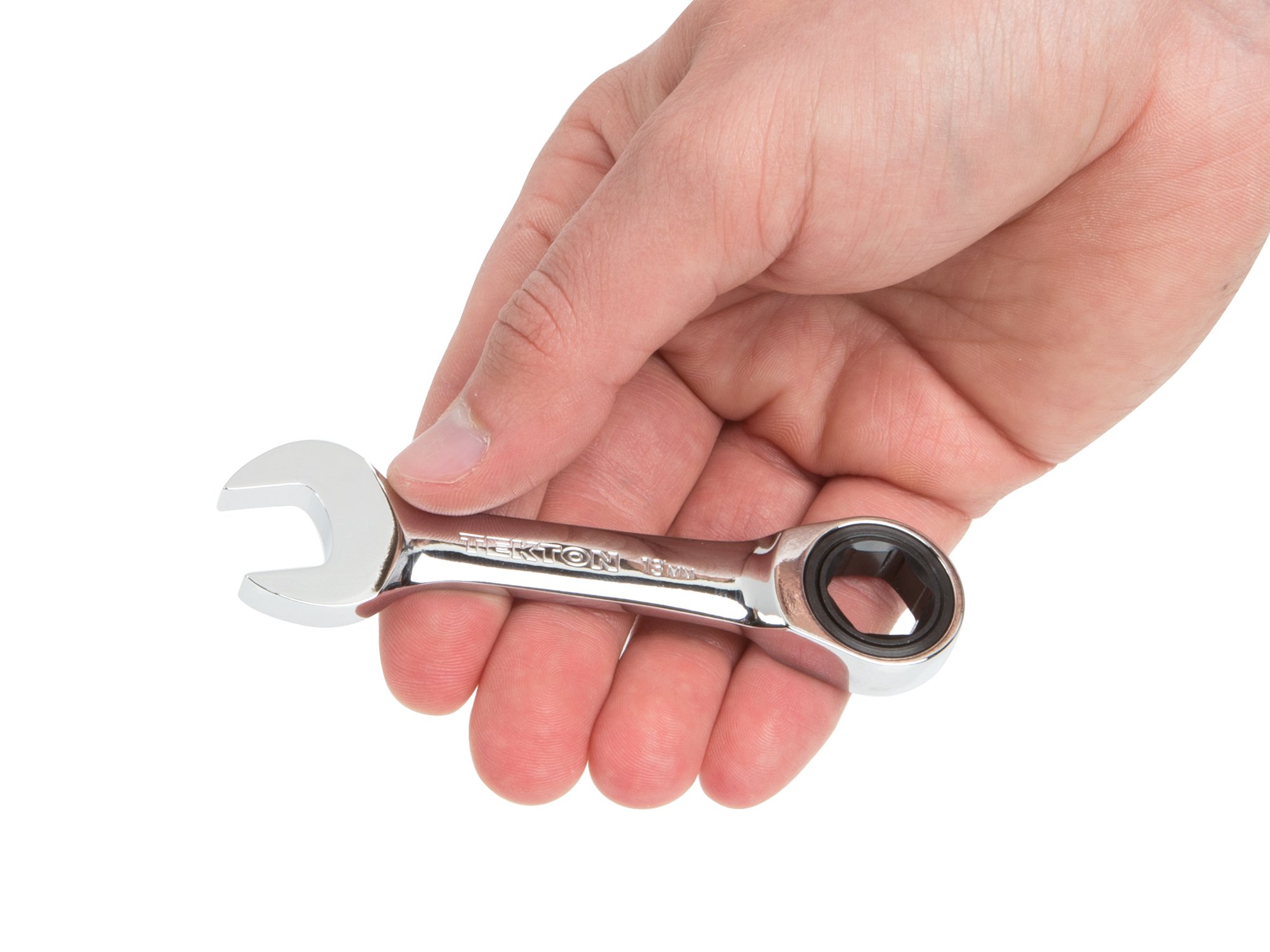 13 mm Stubby Ratcheting Combination Wrench. 6-point box end and 72-tooth ratchet. WRN50113.